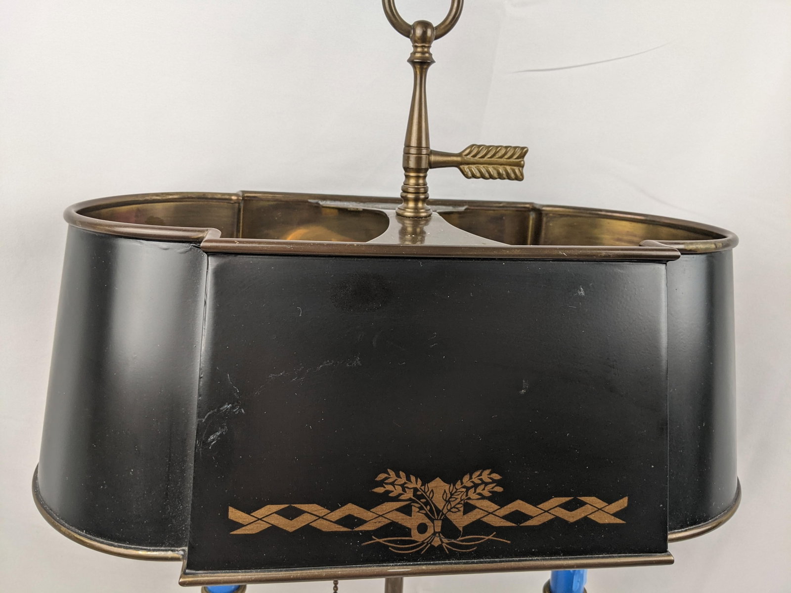 Wildwood Vintage Brass Bouillotte Style Two-Light Table Lamp With Black Tole Shade and Gilt Decorati - 9