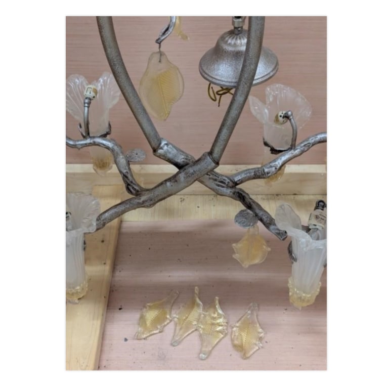 Vintage Murano Gold Flake Glass Chandelier With "Silver" Branches - 4