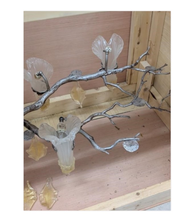 Vintage Murano Gold Flake Glass Chandelier With "Silver" Branches - 5