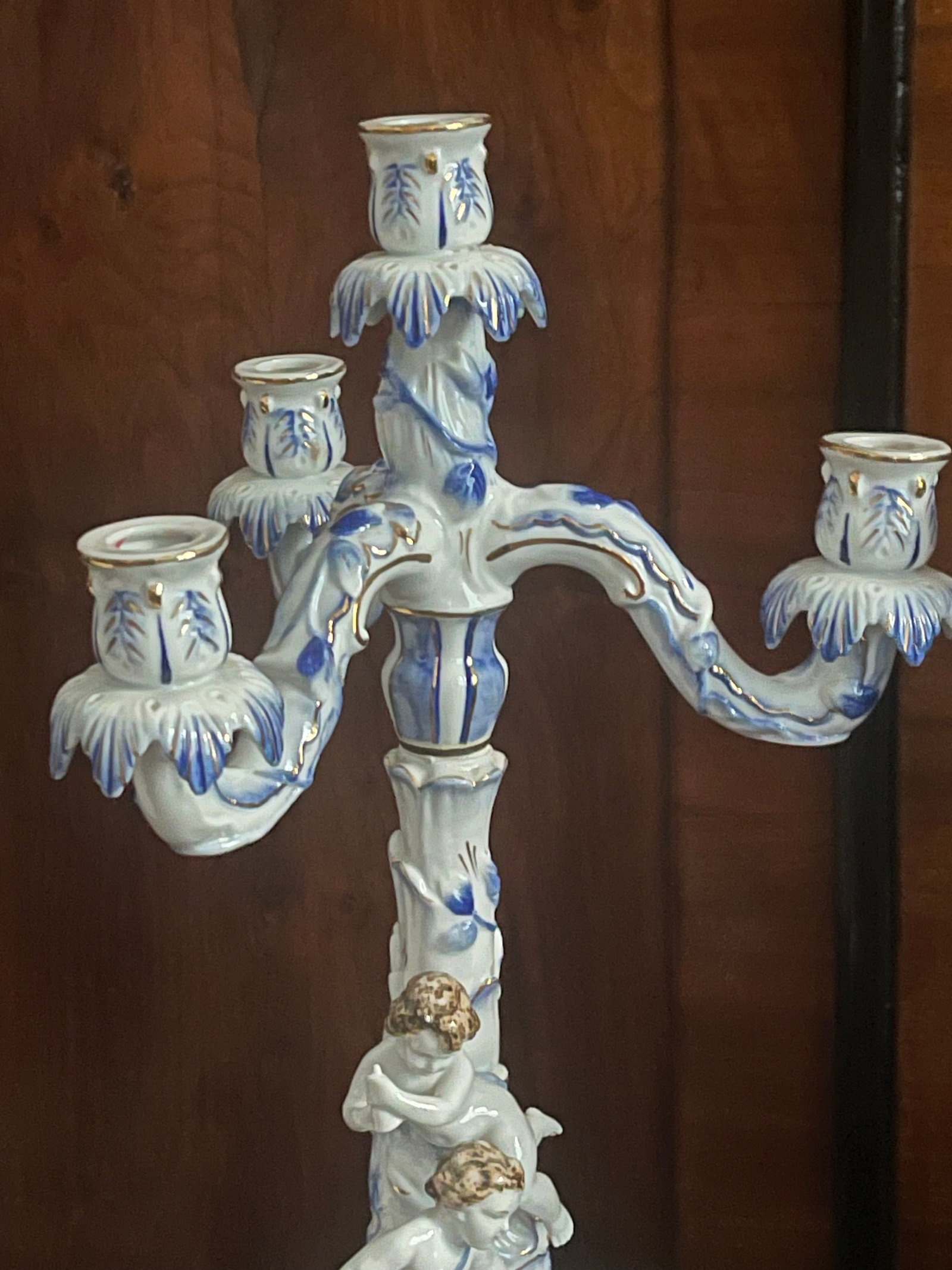 Vintage German Meisen Style Porcelain Figural 2 Parts Candleholders - 2