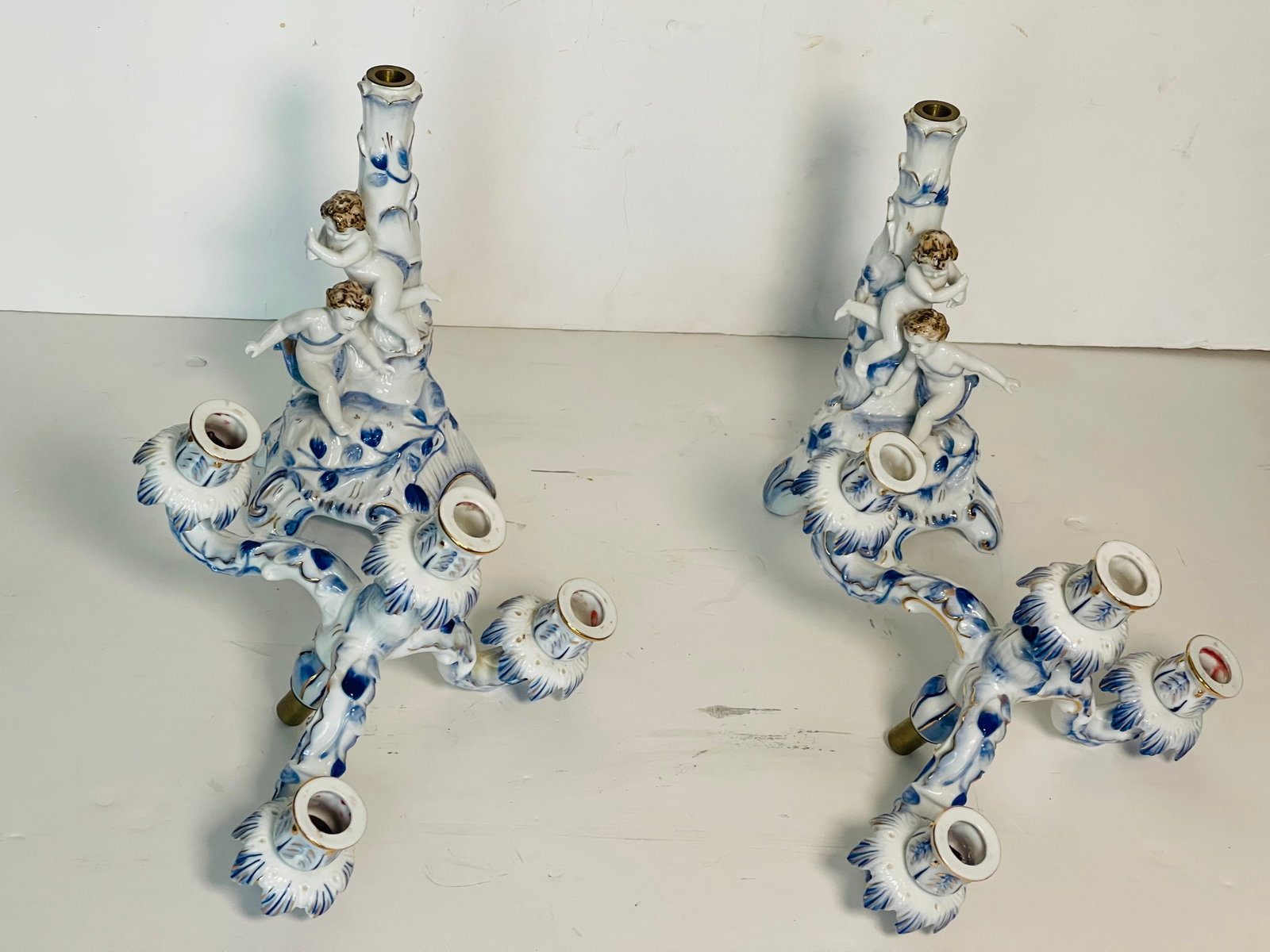 Vintage German Meisen Style Porcelain Figural 2 Parts Candleholders - 9