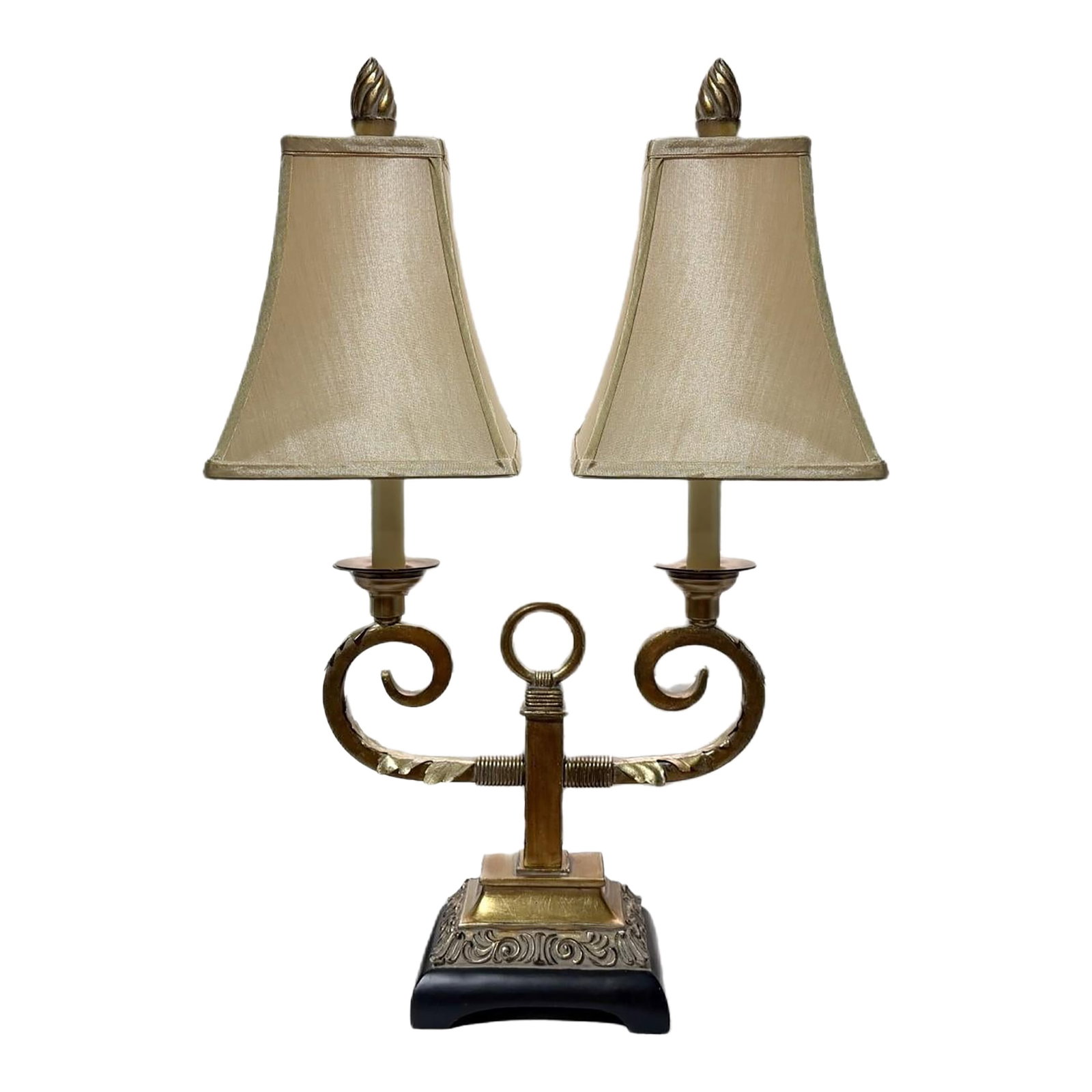 Vintage Art Deco Hollywood Regency Twin Toleware Table Lamp (1 of 5)