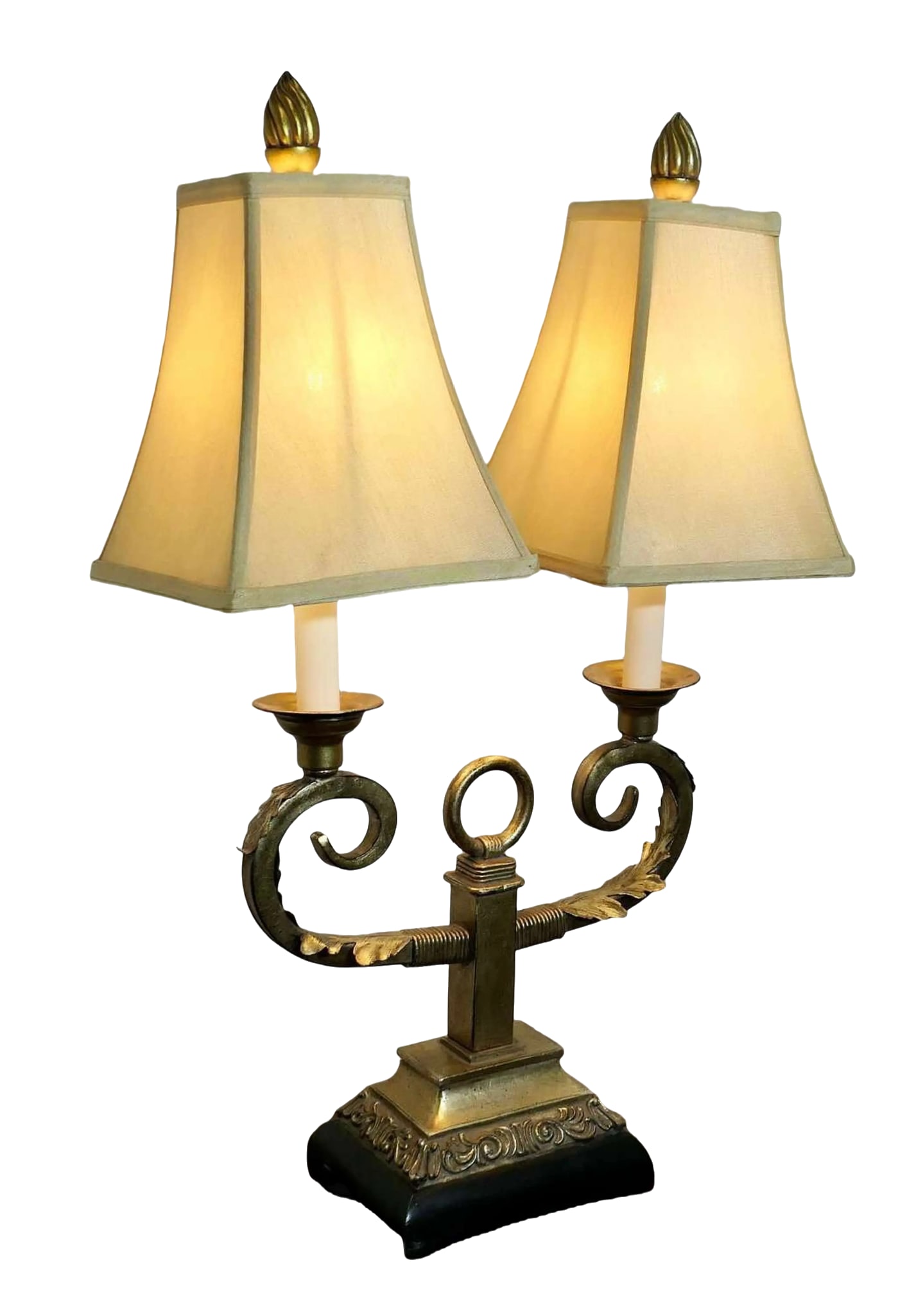 Vintage Art Deco Hollywood Regency Twin Toleware Table Lamp - 2