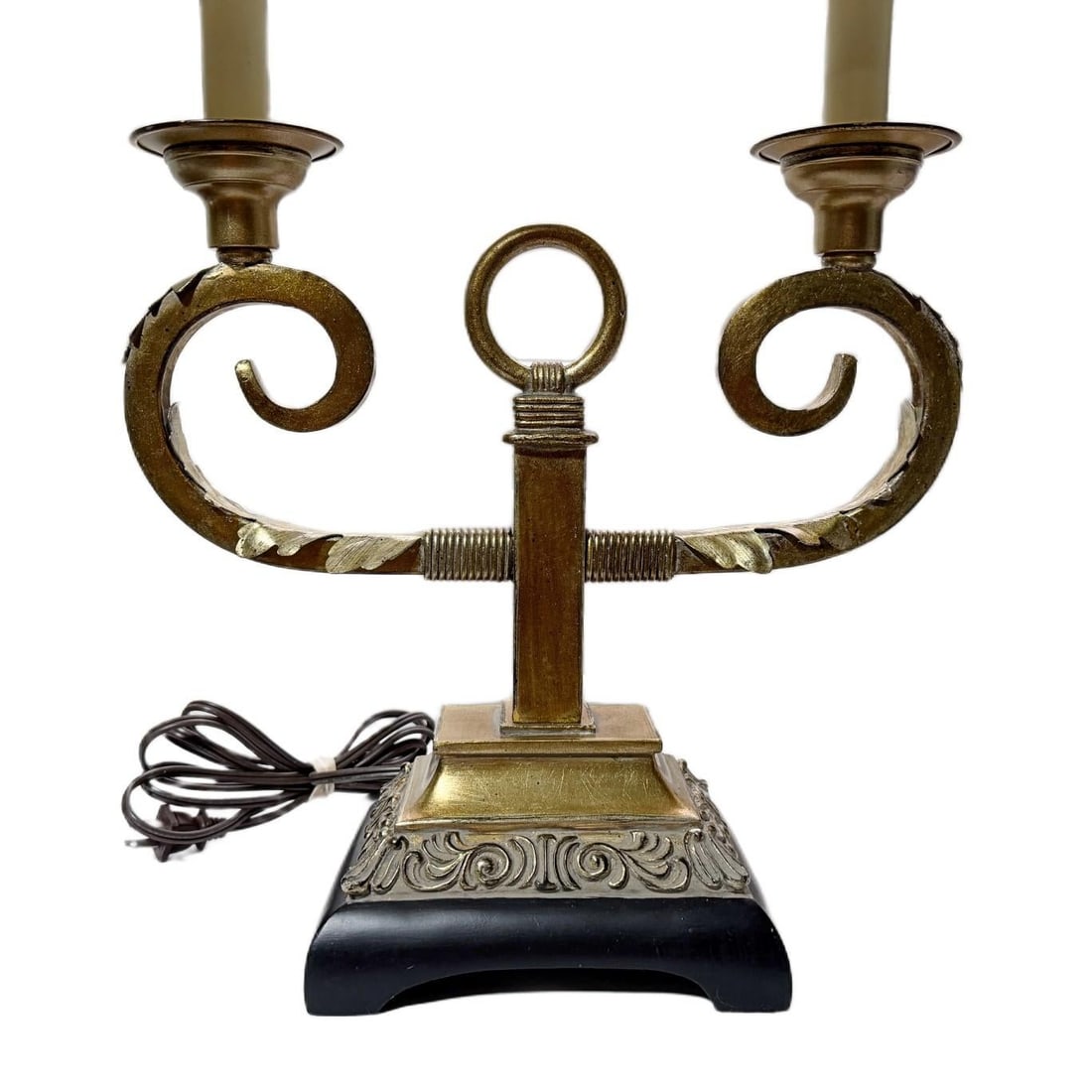 Vintage Art Deco Hollywood Regency Twin Toleware Table Lamp - 4