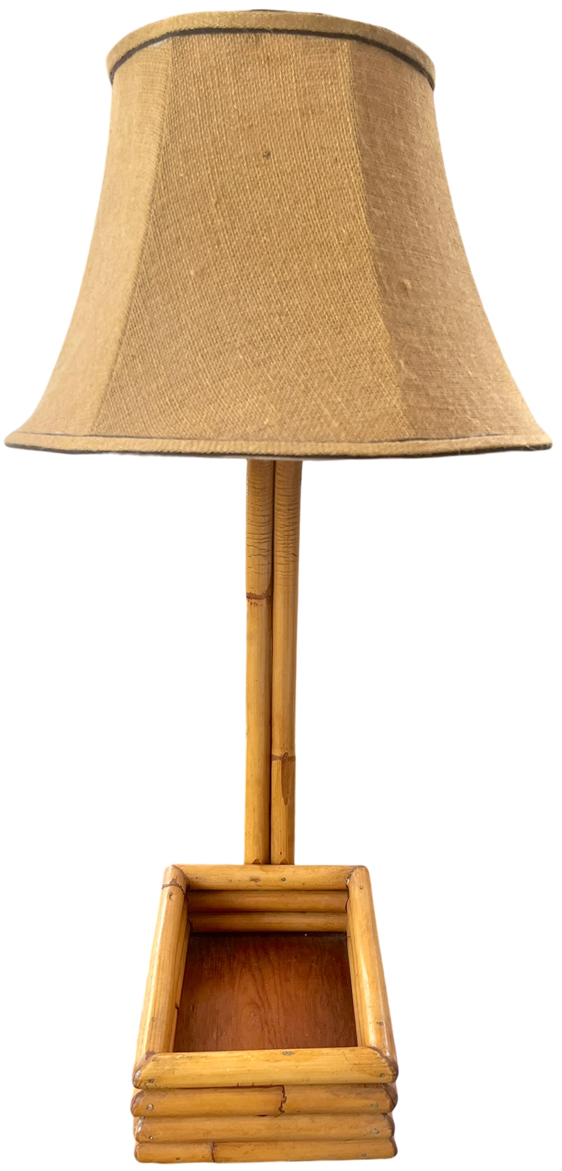 Vintage Large Bent Bamboo Table Lamp With Woven Shade, 31" Tall French Provincial Coastal Style - 3