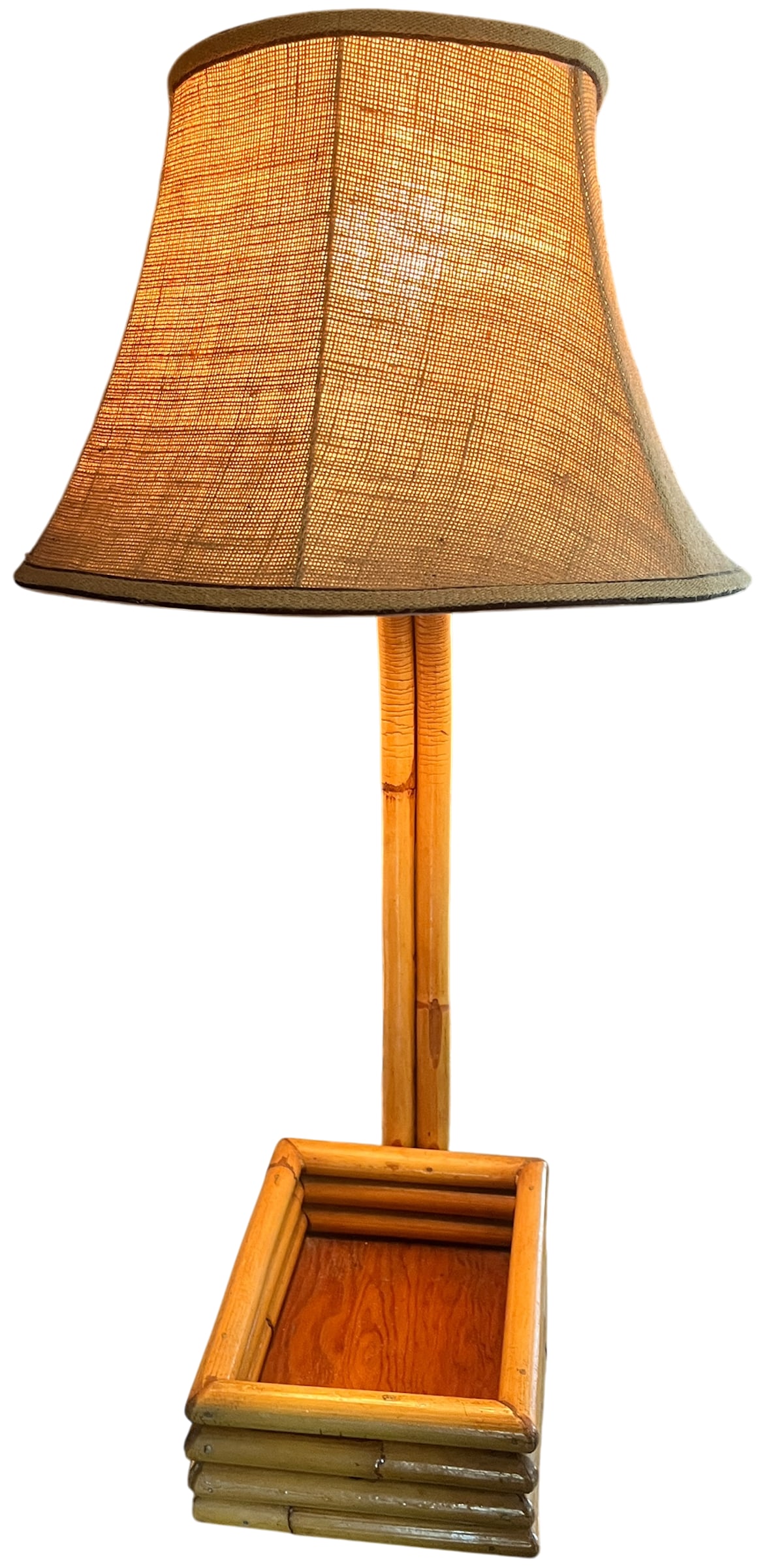 Vintage Large Bent Bamboo Table Lamp With Woven Shade, 31" Tall French Provincial Coastal Style - 4
