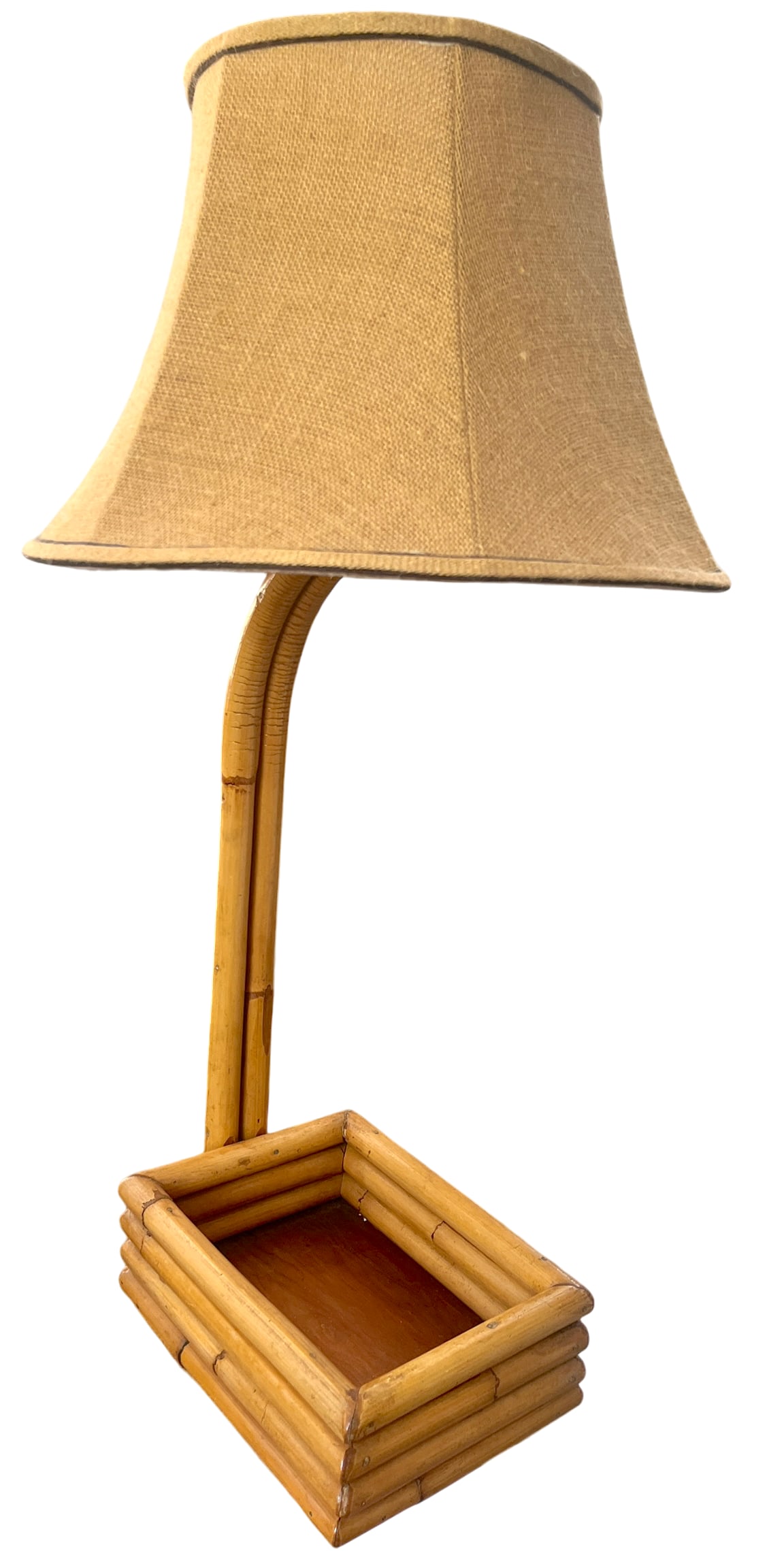 Vintage Large Bent Bamboo Table Lamp With Woven Shade, 31" Tall French Provincial Coastal Style - 5