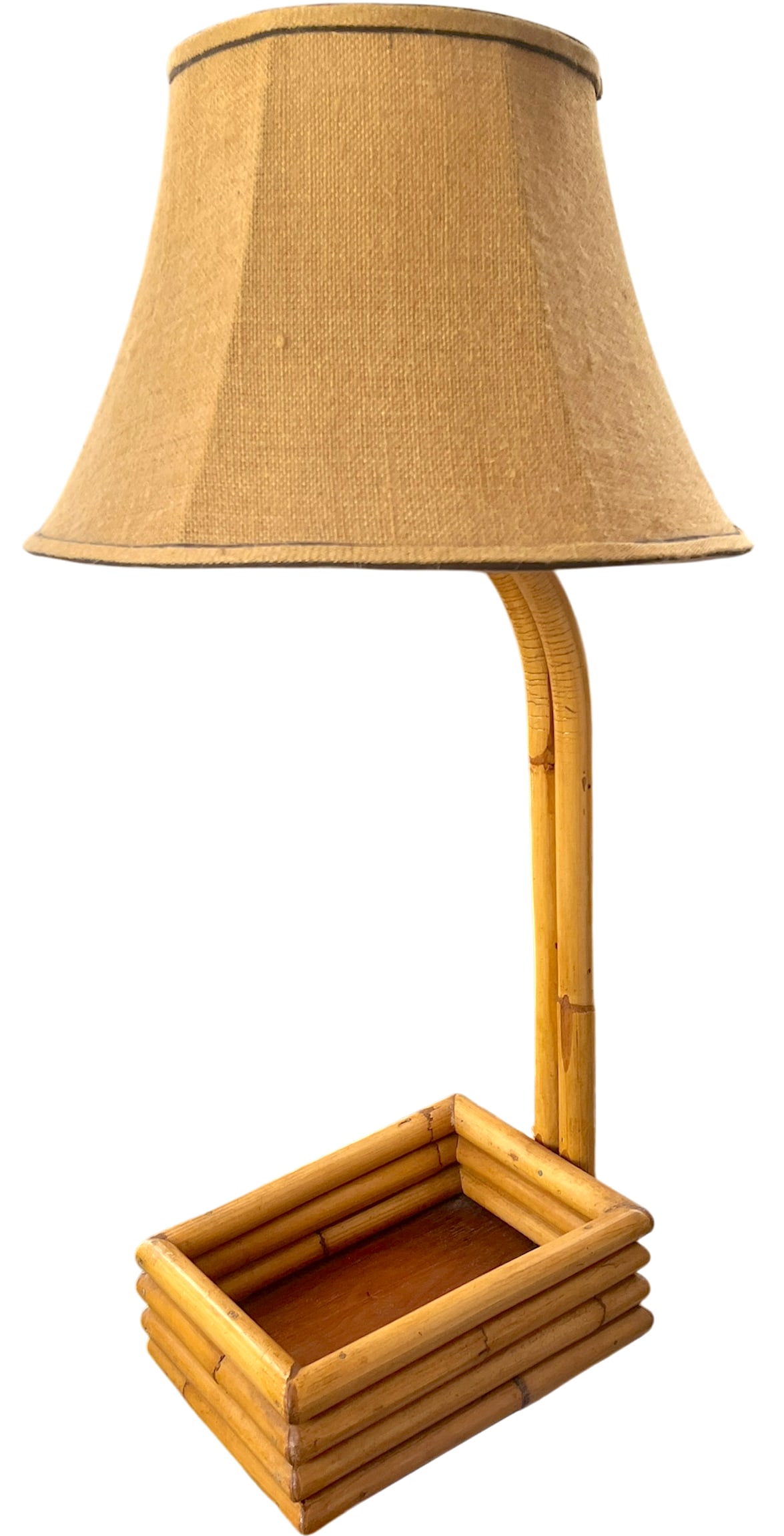 Vintage Large Bent Bamboo Table Lamp With Woven Shade, 31" Tall French Provincial Coastal Style - 6
