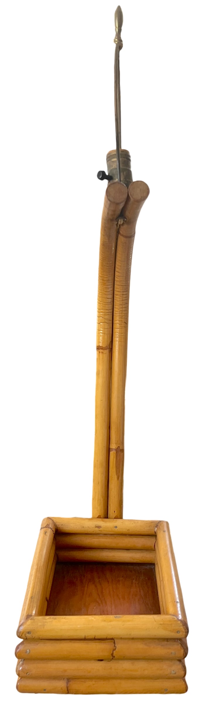 Vintage Large Bent Bamboo Table Lamp With Woven Shade, 31" Tall French Provincial Coastal Style - 8