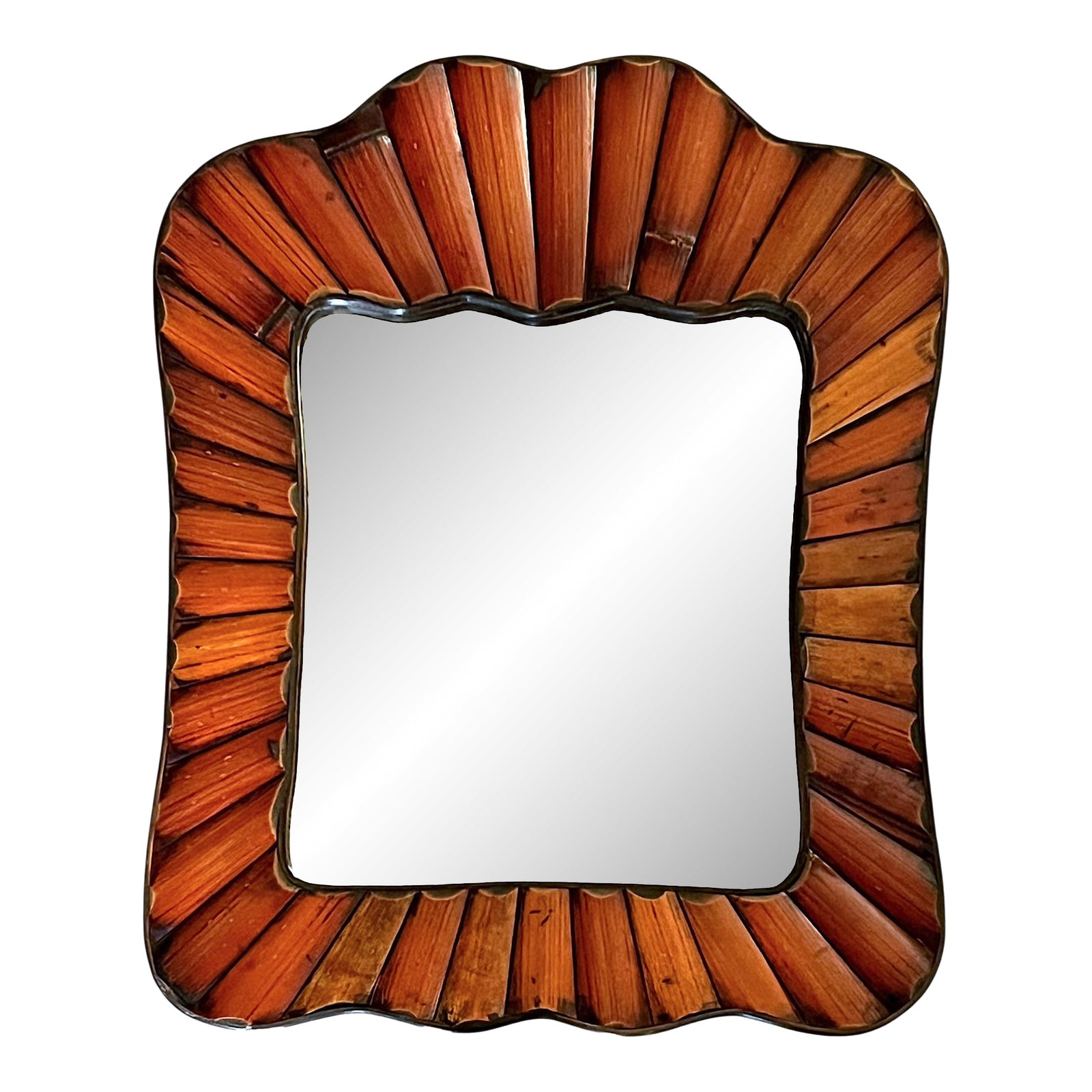 Vintage Split Bamboo Wall Mirror With Scalloped Organic Frame, Black Velvet Back (1 of 7)