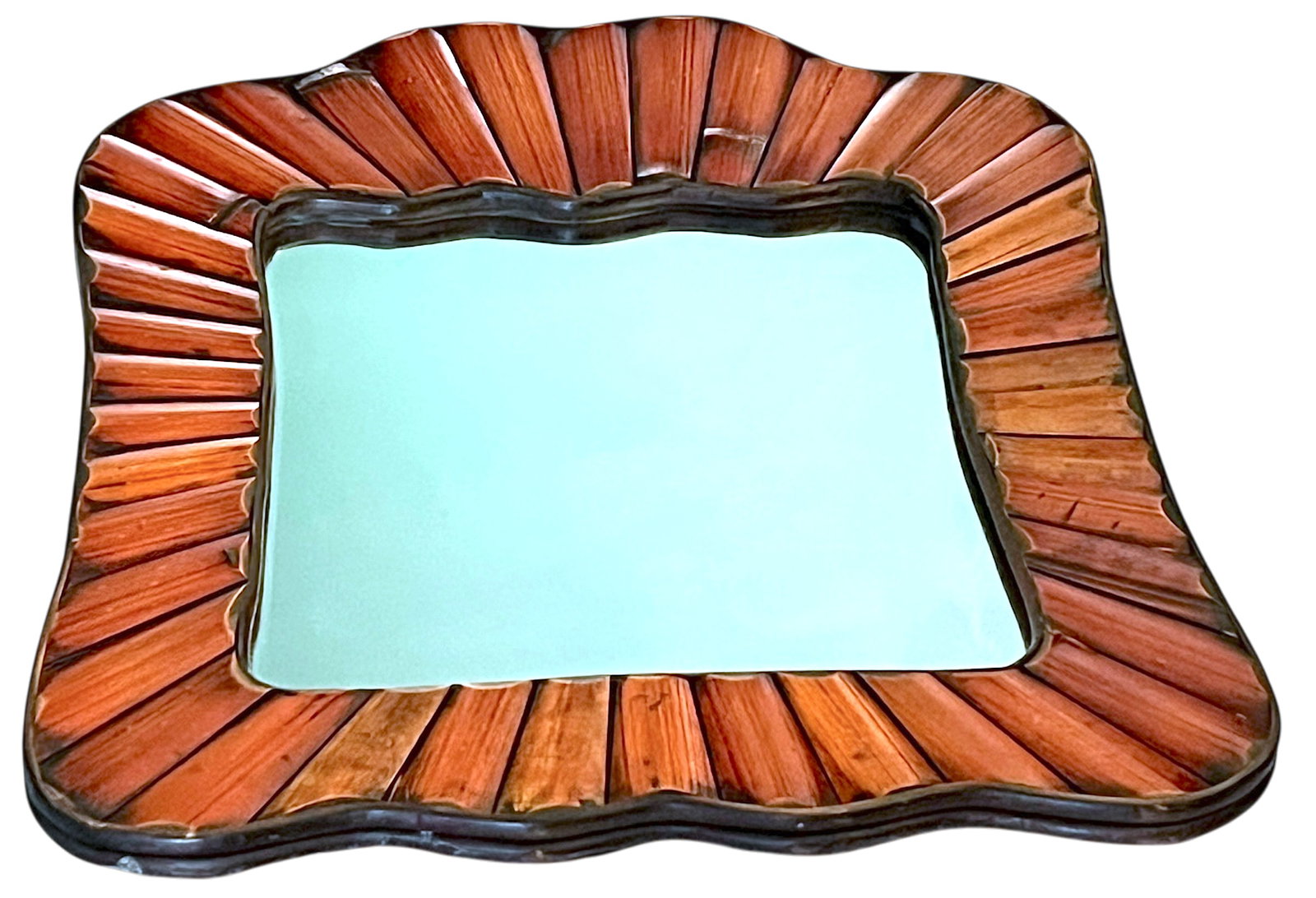 Vintage Split Bamboo Wall Mirror With Scalloped Organic Frame, Black Velvet Back - 3