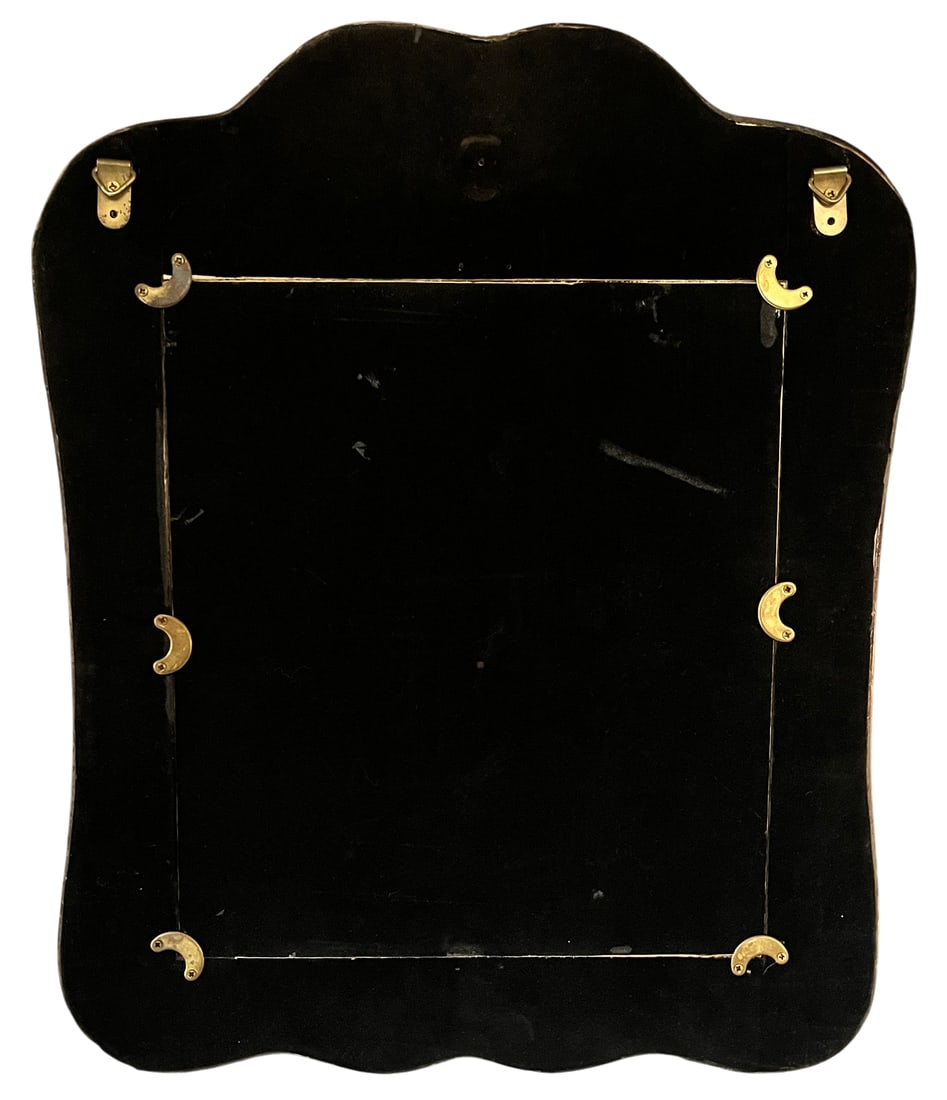 Vintage Split Bamboo Wall Mirror With Scalloped Organic Frame, Black Velvet Back - 5