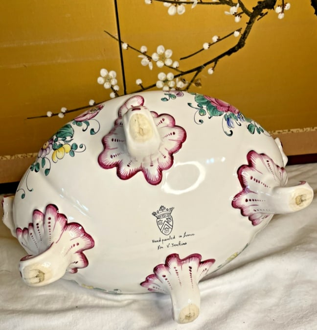 Vintage Handpainted French Old Strassbourg Style Faience Vegetable Tureen - 7