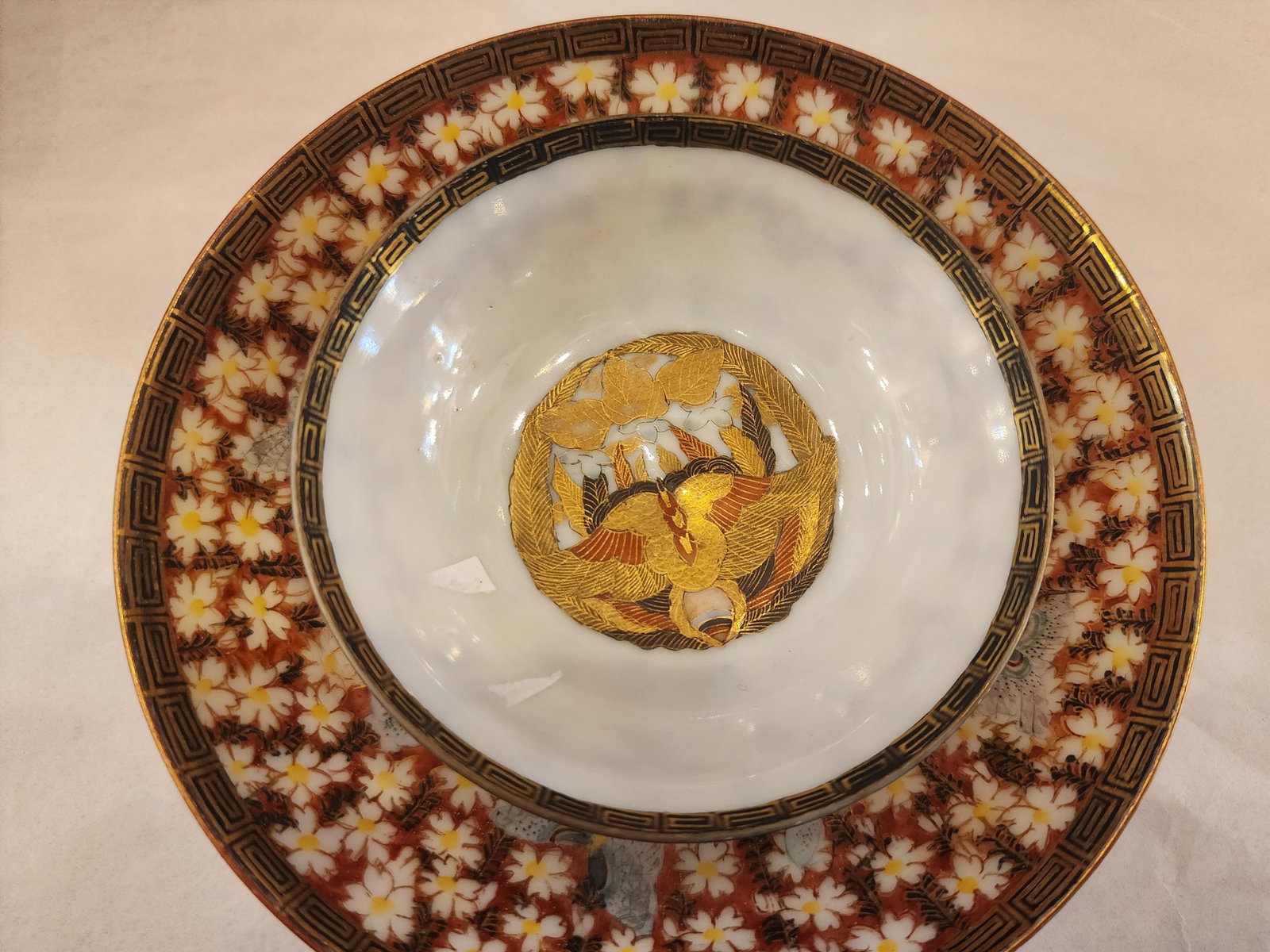 Antique Signed Moriage Japanese Tea Cup, Saucer and Lid/Tea Bag Rest. - 8