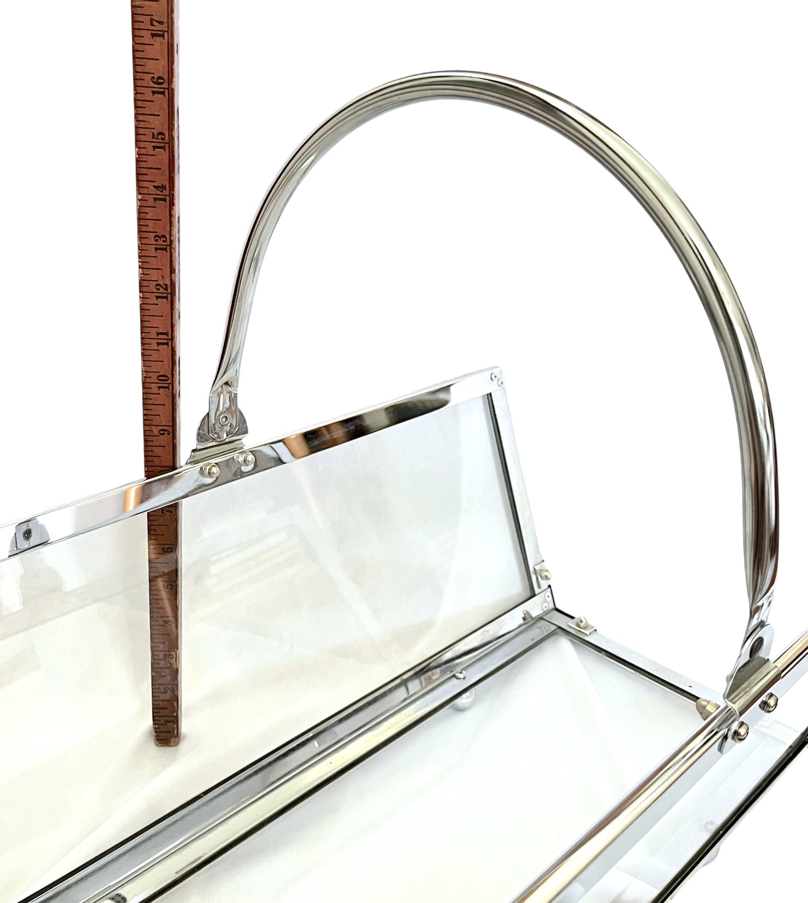 Danny Alessandro Chrome & Glass Fireplace Log Holder / Magazine Rack, Italy, 1970s - 11