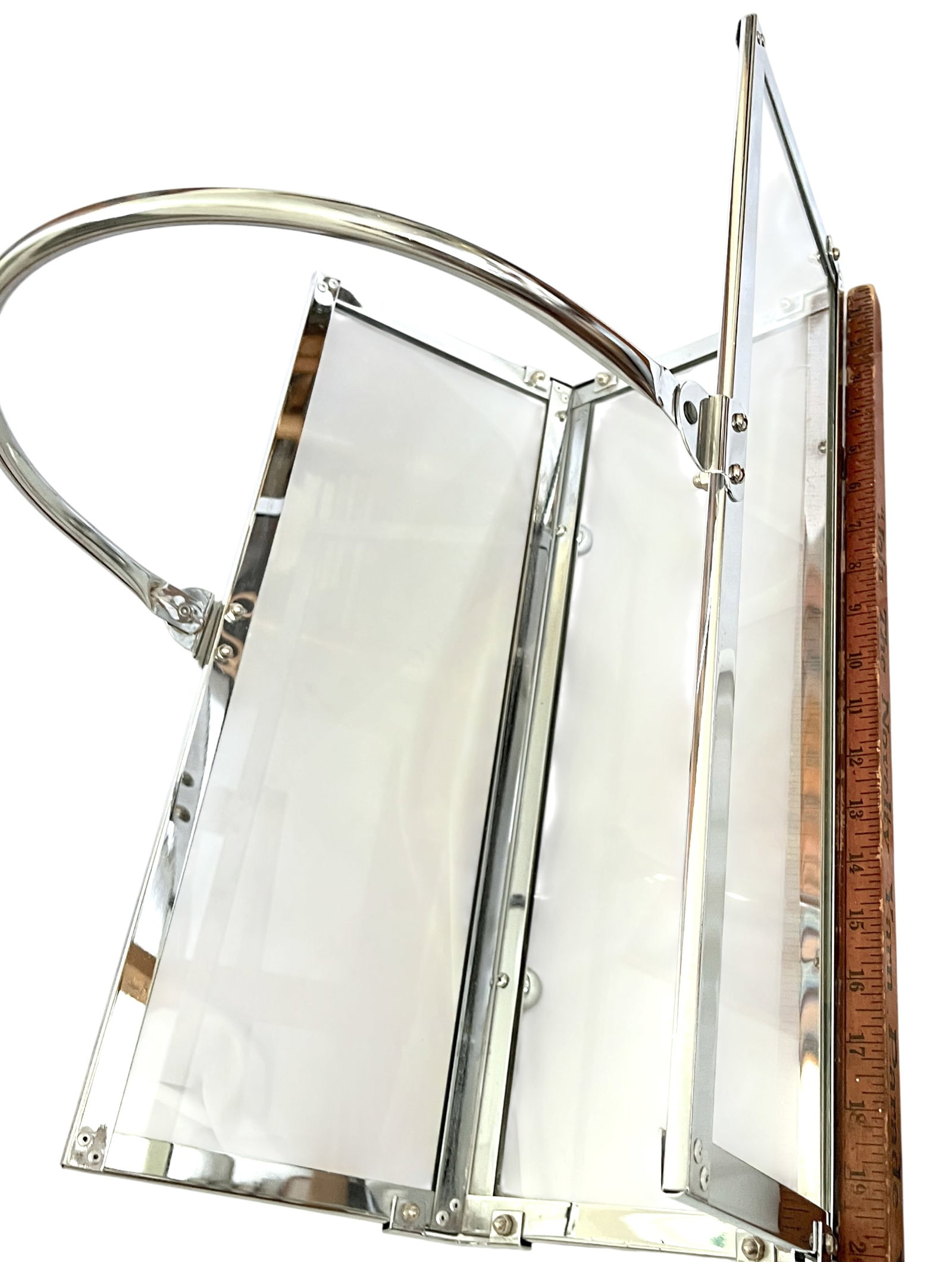 Danny Alessandro Chrome & Glass Fireplace Log Holder / Magazine Rack, Italy, 1970s - 12