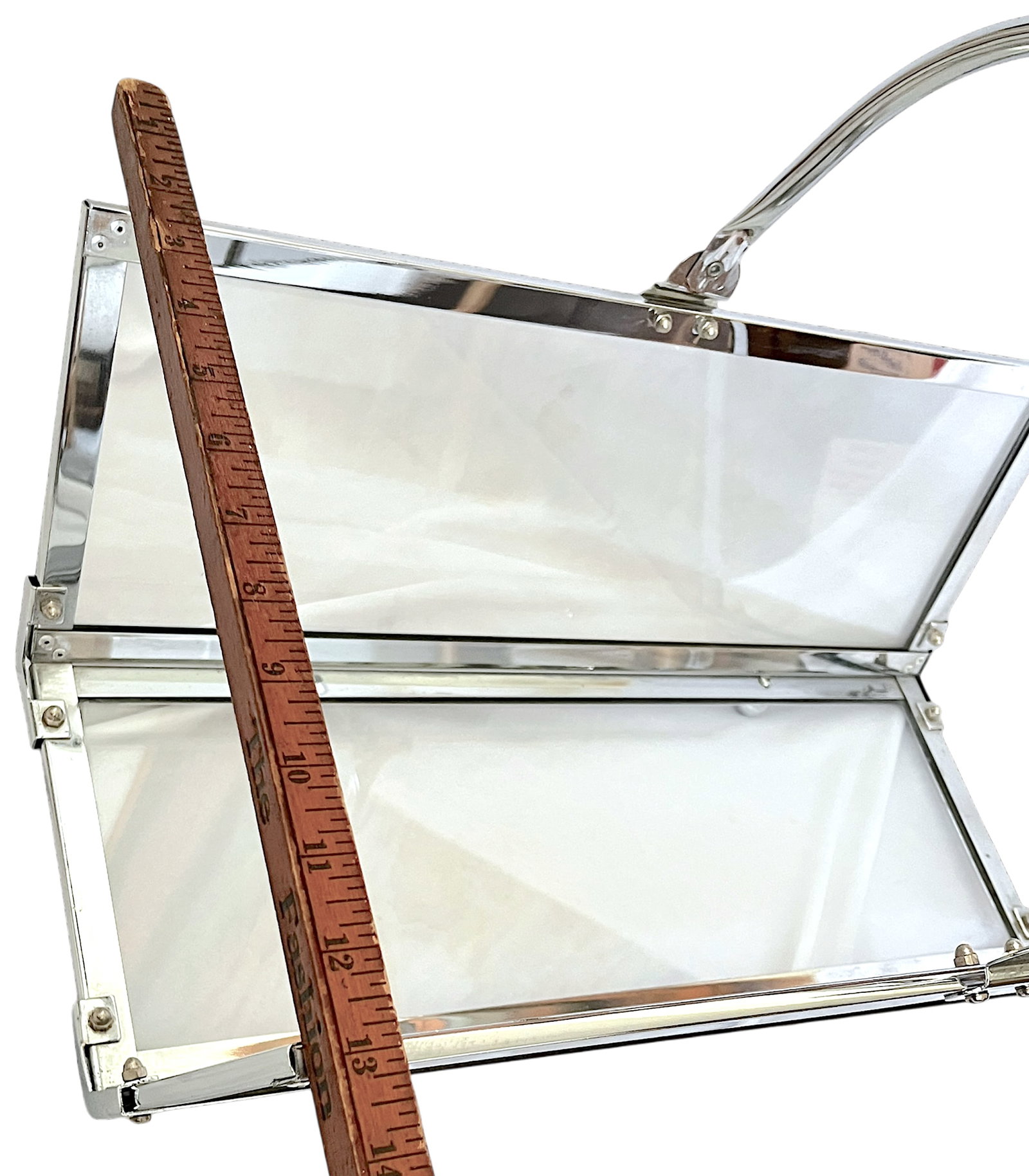 Danny Alessandro Chrome & Glass Fireplace Log Holder / Magazine Rack, Italy, 1970s - 13