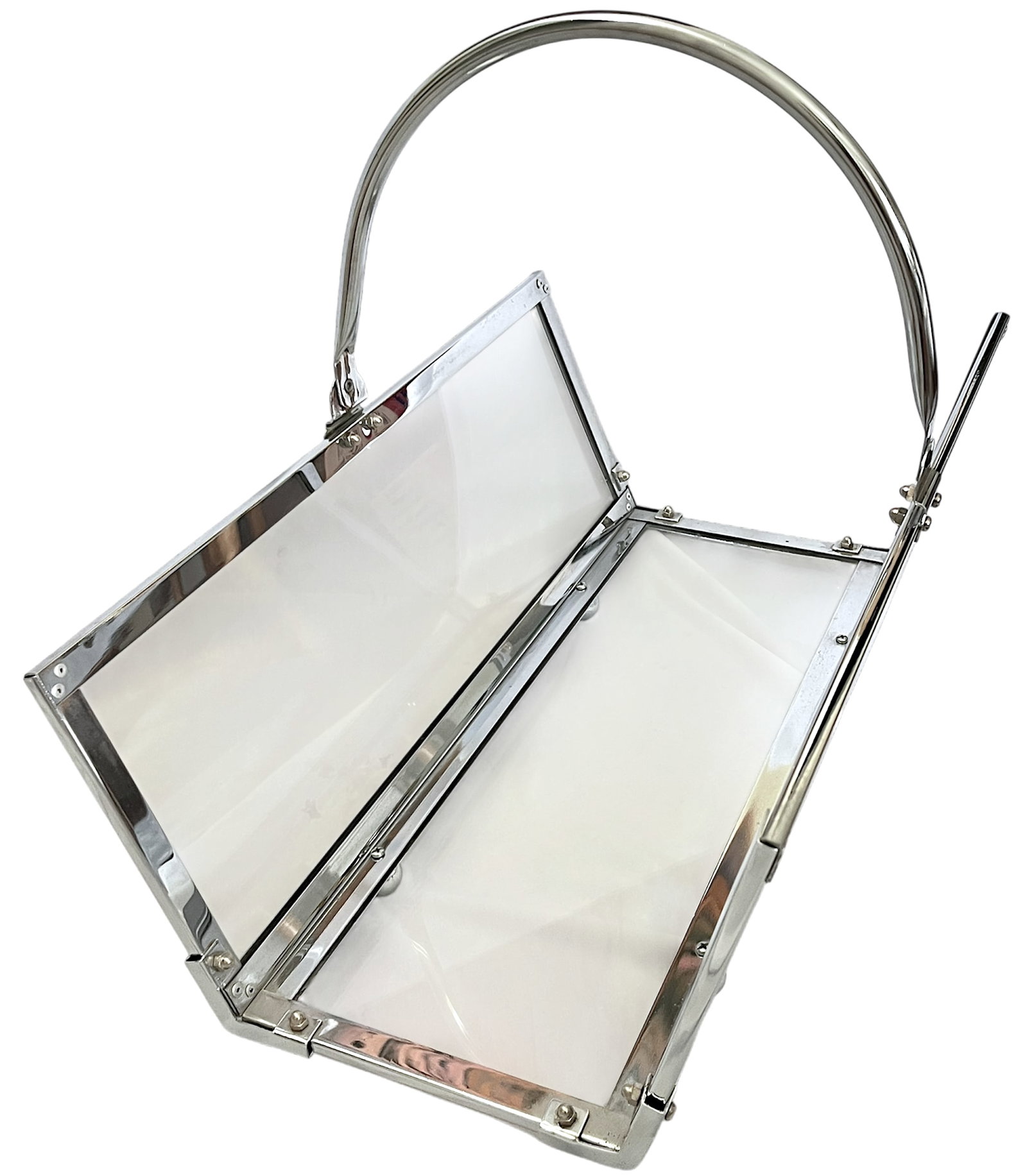 Danny Alessandro Chrome & Glass Fireplace Log Holder / Magazine Rack, Italy, 1970s - 2