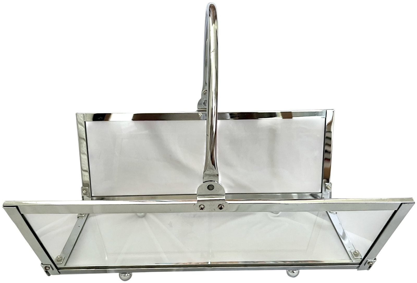 Danny Alessandro Chrome & Glass Fireplace Log Holder / Magazine Rack, Italy, 1970s - 3