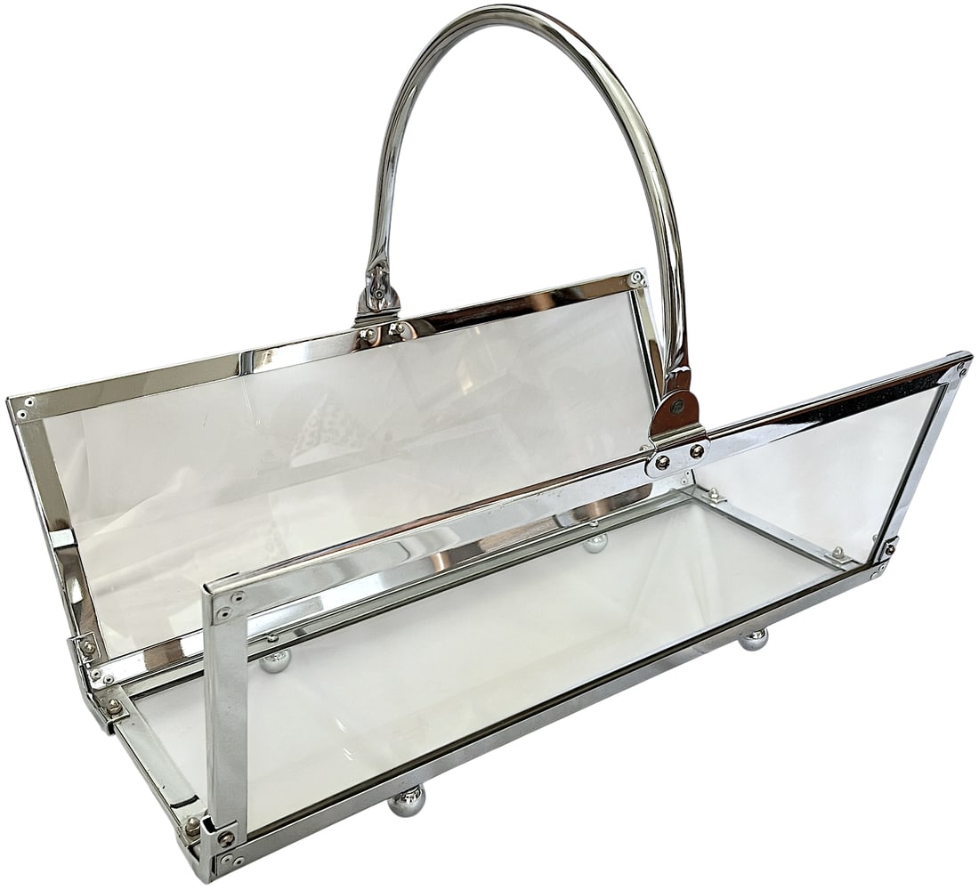 Danny Alessandro Chrome & Glass Fireplace Log Holder / Magazine Rack, Italy, 1970s - 5