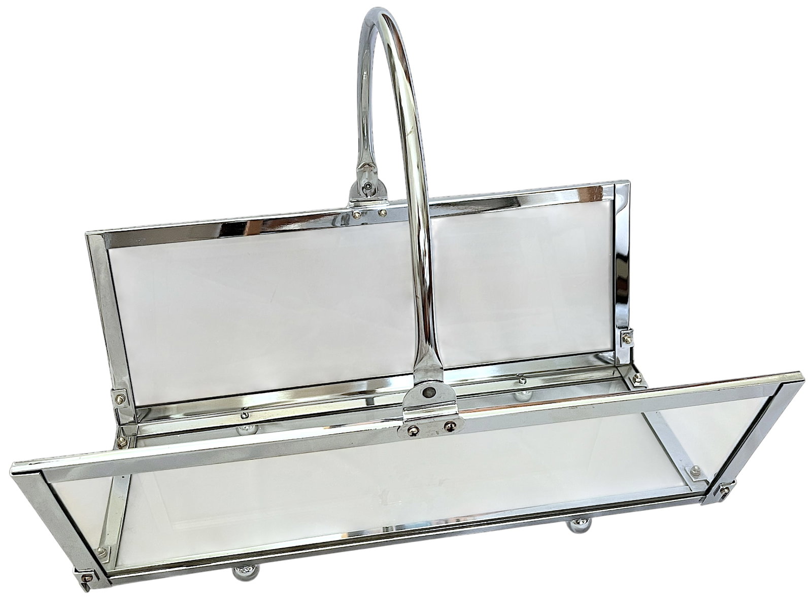 Danny Alessandro Chrome & Glass Fireplace Log Holder / Magazine Rack, Italy, 1970s - 6