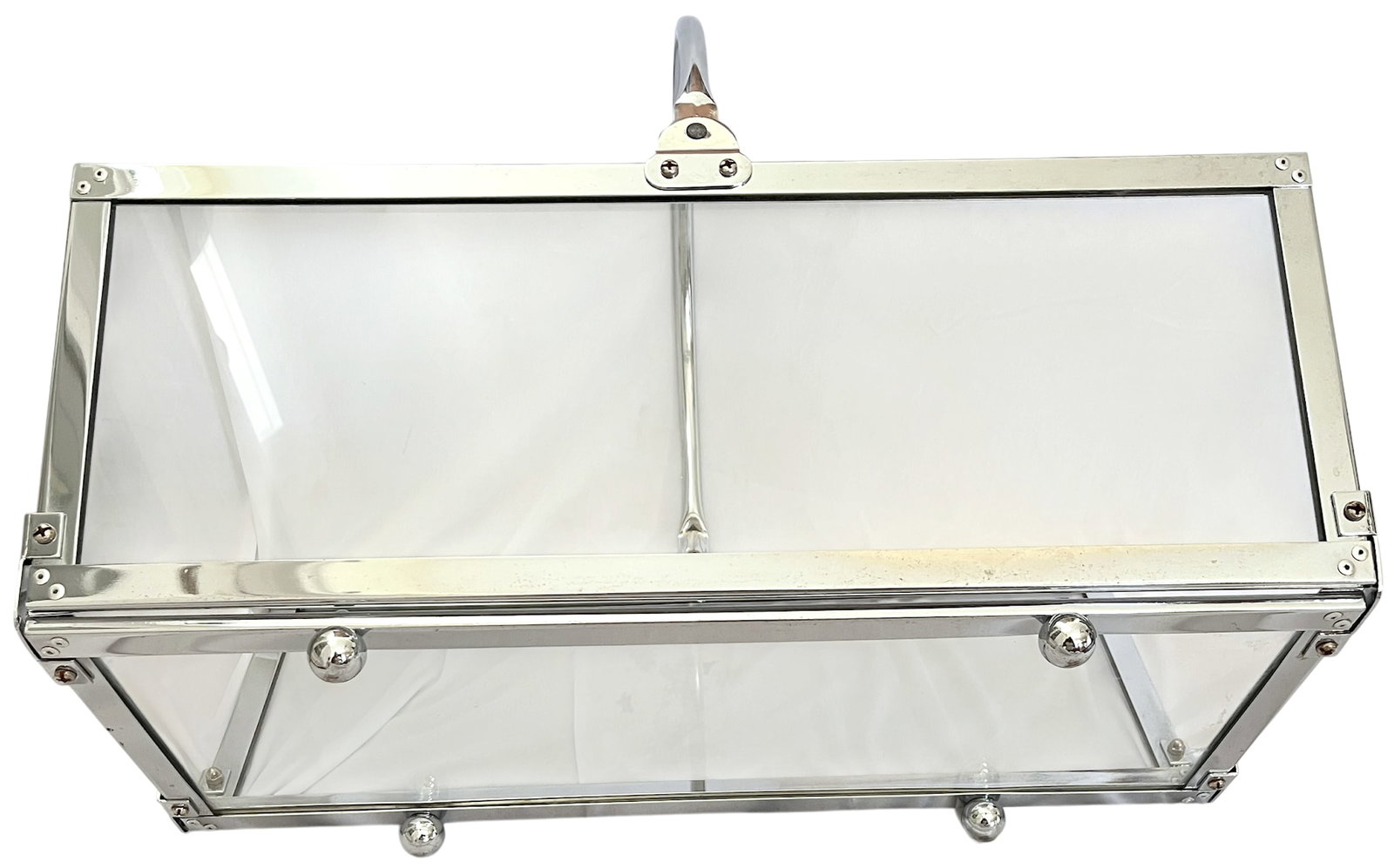 Danny Alessandro Chrome & Glass Fireplace Log Holder / Magazine Rack, Italy, 1970s - 7
