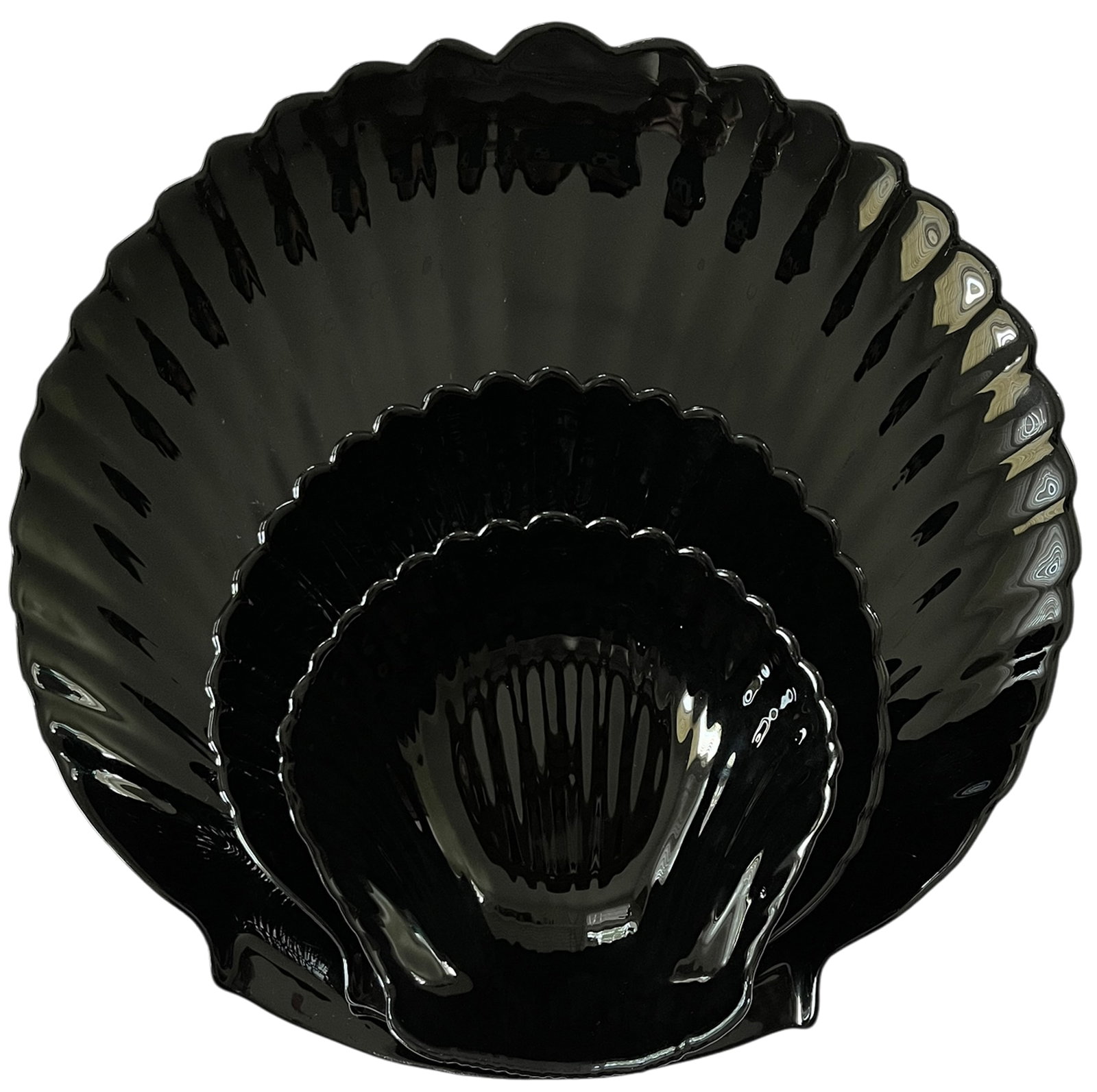 1960s Arcoroc France "Coquillage" Black Glass Shell Serving Set - 16 Pieces With Chip & Dip Platter - 2