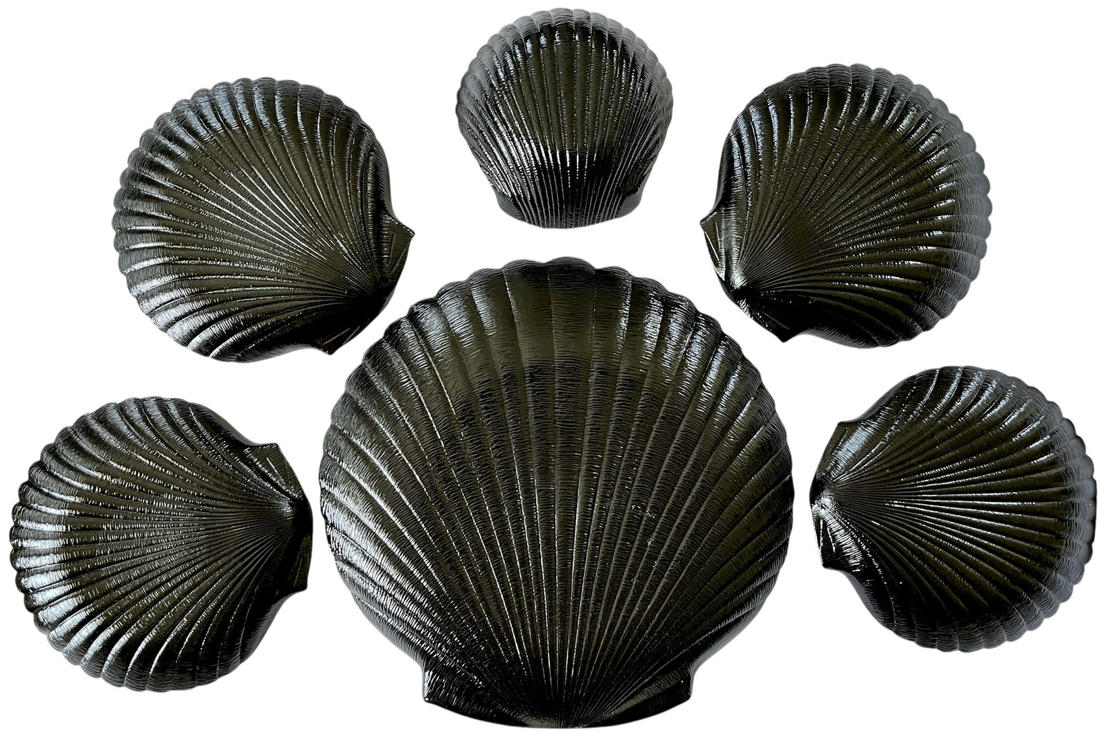 1960s Arcoroc France "Coquillage" Black Glass Shell Serving Set - 16 Pieces With Chip & Dip Platter - 3