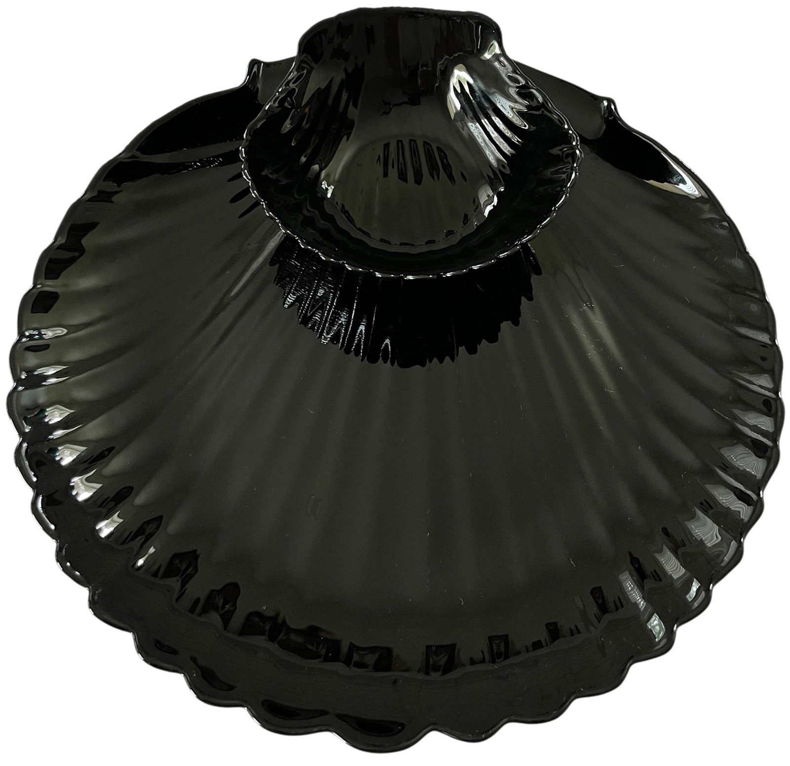 1960s Arcoroc France "Coquillage" Black Glass Shell Serving Set - 16 Pieces With Chip & Dip Platter - 4
