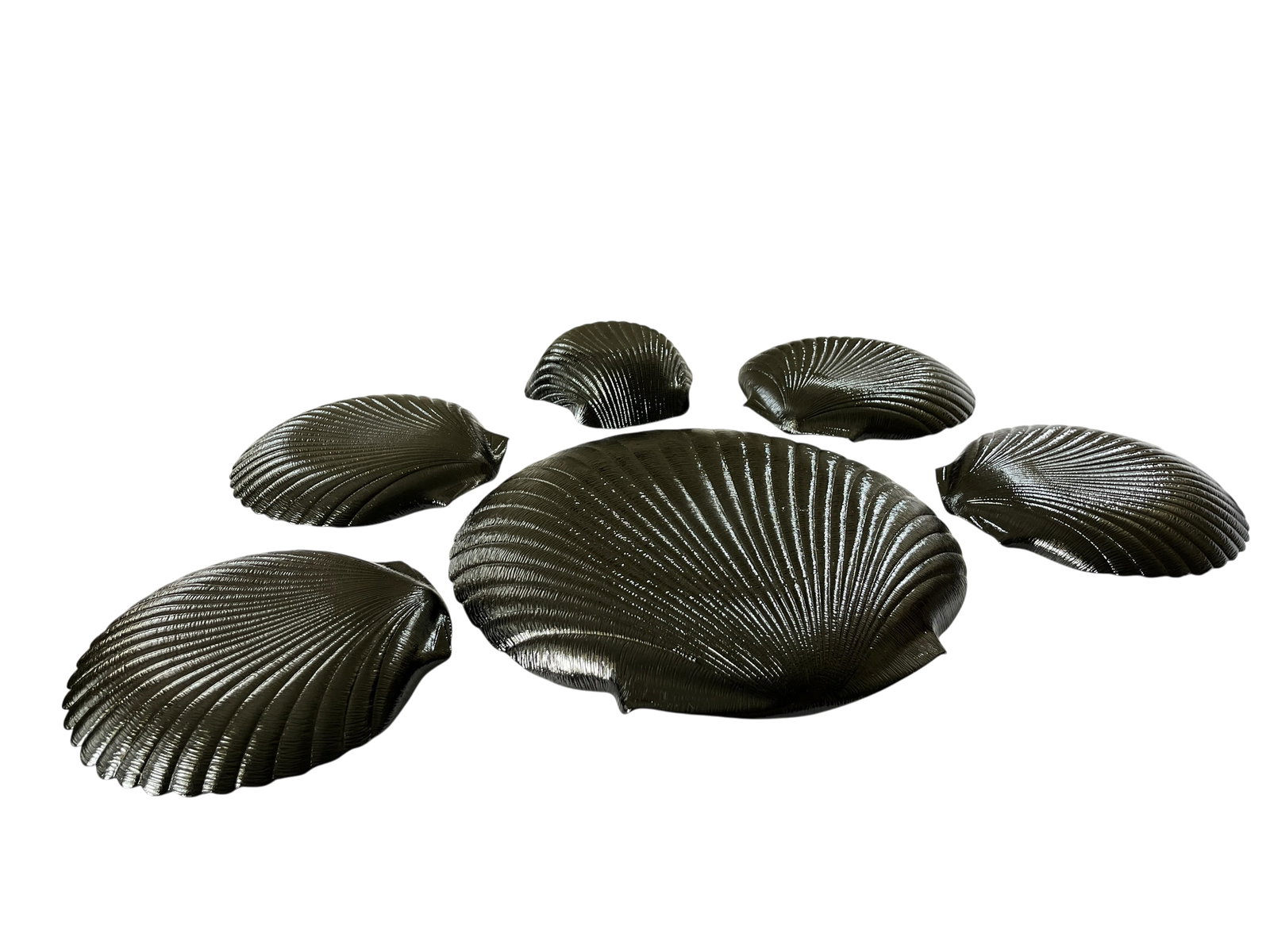 1960s Arcoroc France "Coquillage" Black Glass Shell Serving Set - 16 Pieces With Chip & Dip Platter - 5