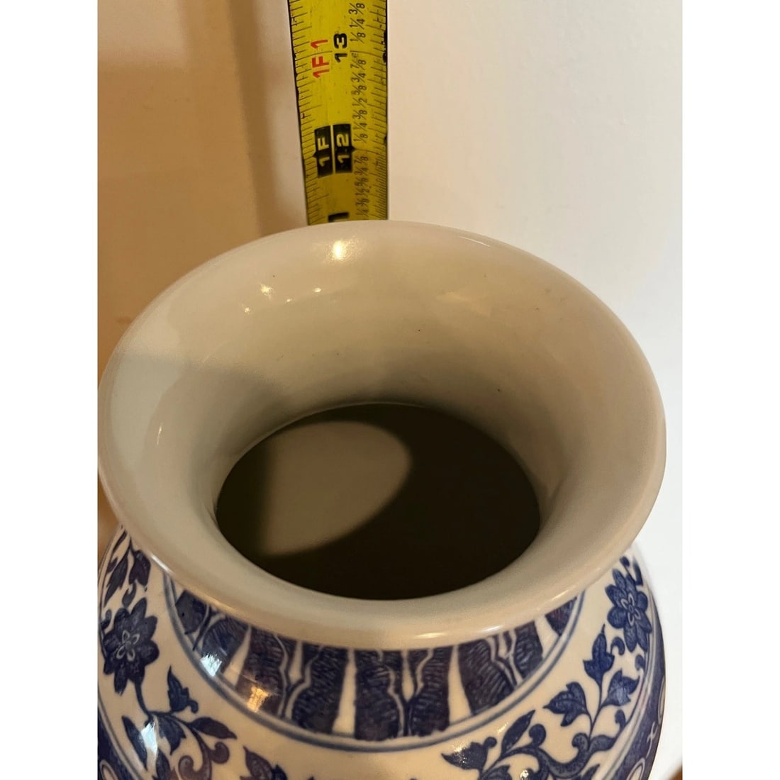 Mid 20th Century 2" Chinese Blue & White Porcelain Floral Vase with Wooden Stand - 6
