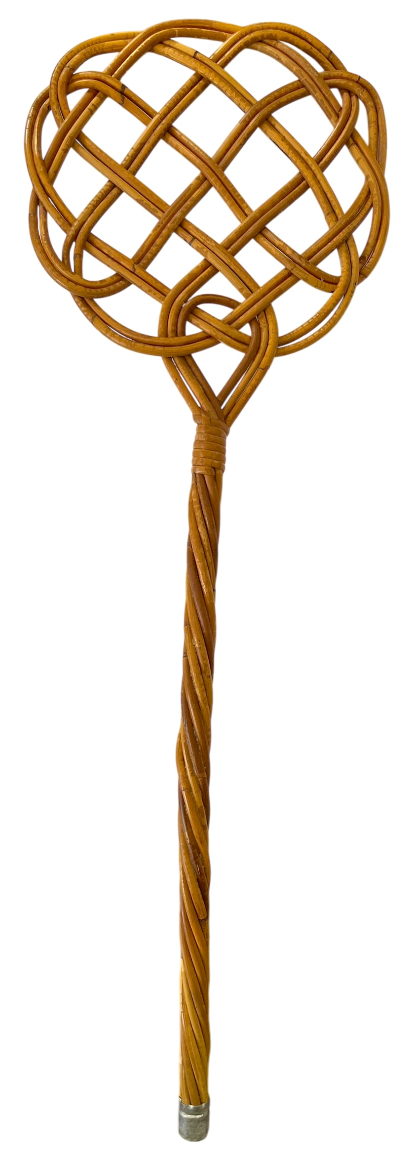 Vintage Handwoven Rattan Rug Beater With Twisted Handle - English Country Cottage Decor - 2
