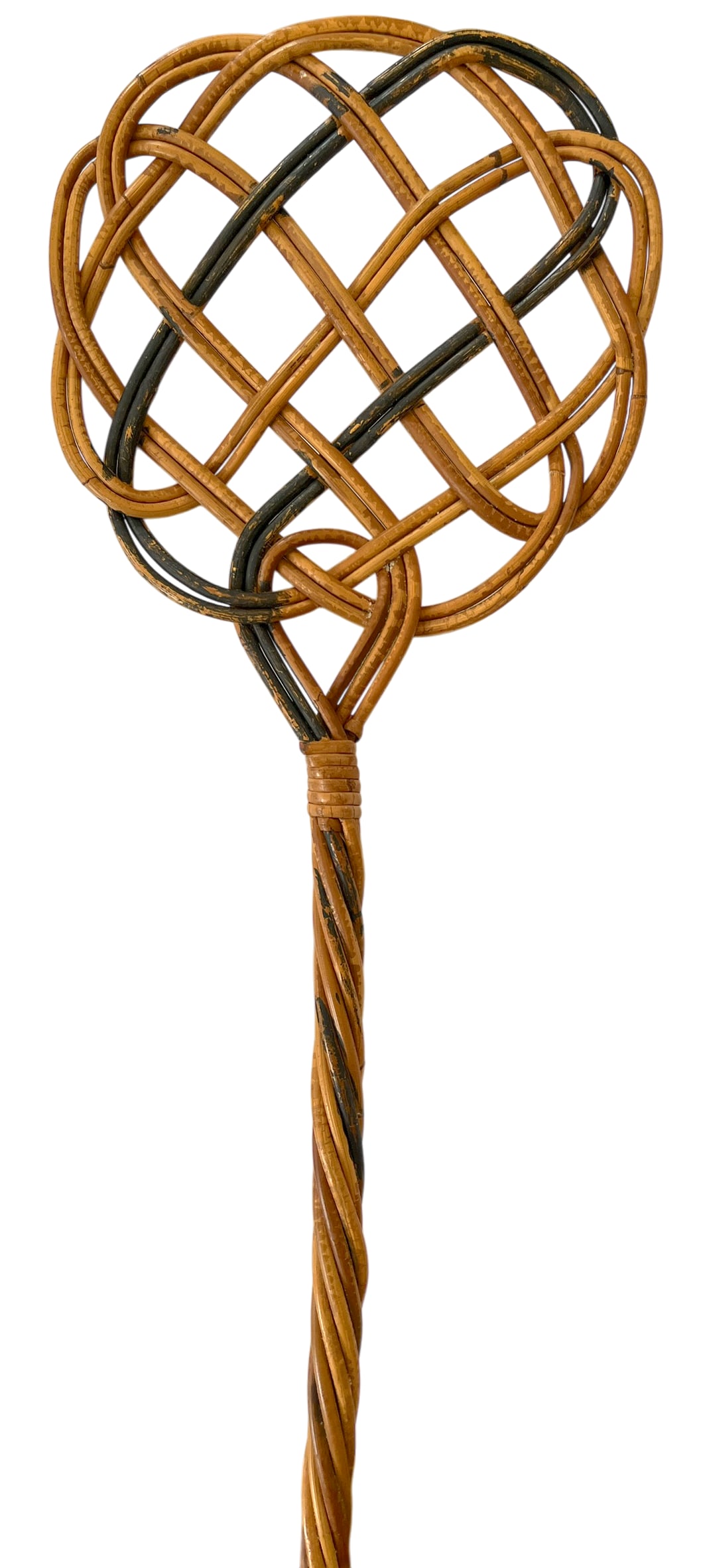 Vintage Handwoven Rattan Rug Beater With Twisted Handle - English Country Cottage Decor - 3