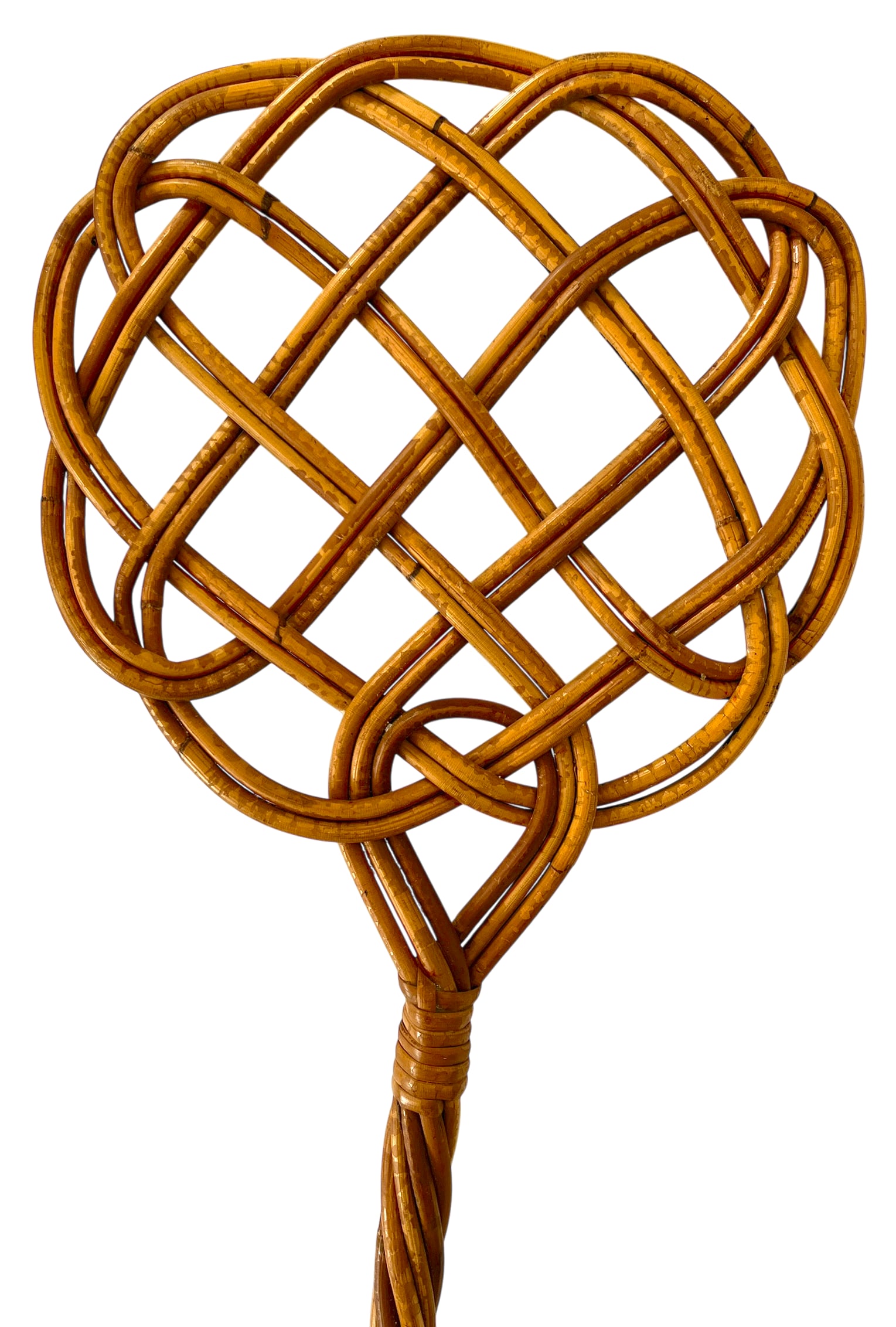 Vintage Handwoven Rattan Rug Beater With Twisted Handle - English Country Cottage Decor - 4