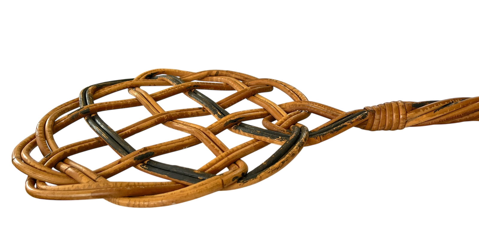 Vintage Handwoven Rattan Rug Beater With Twisted Handle - English Country Cottage Decor - 5
