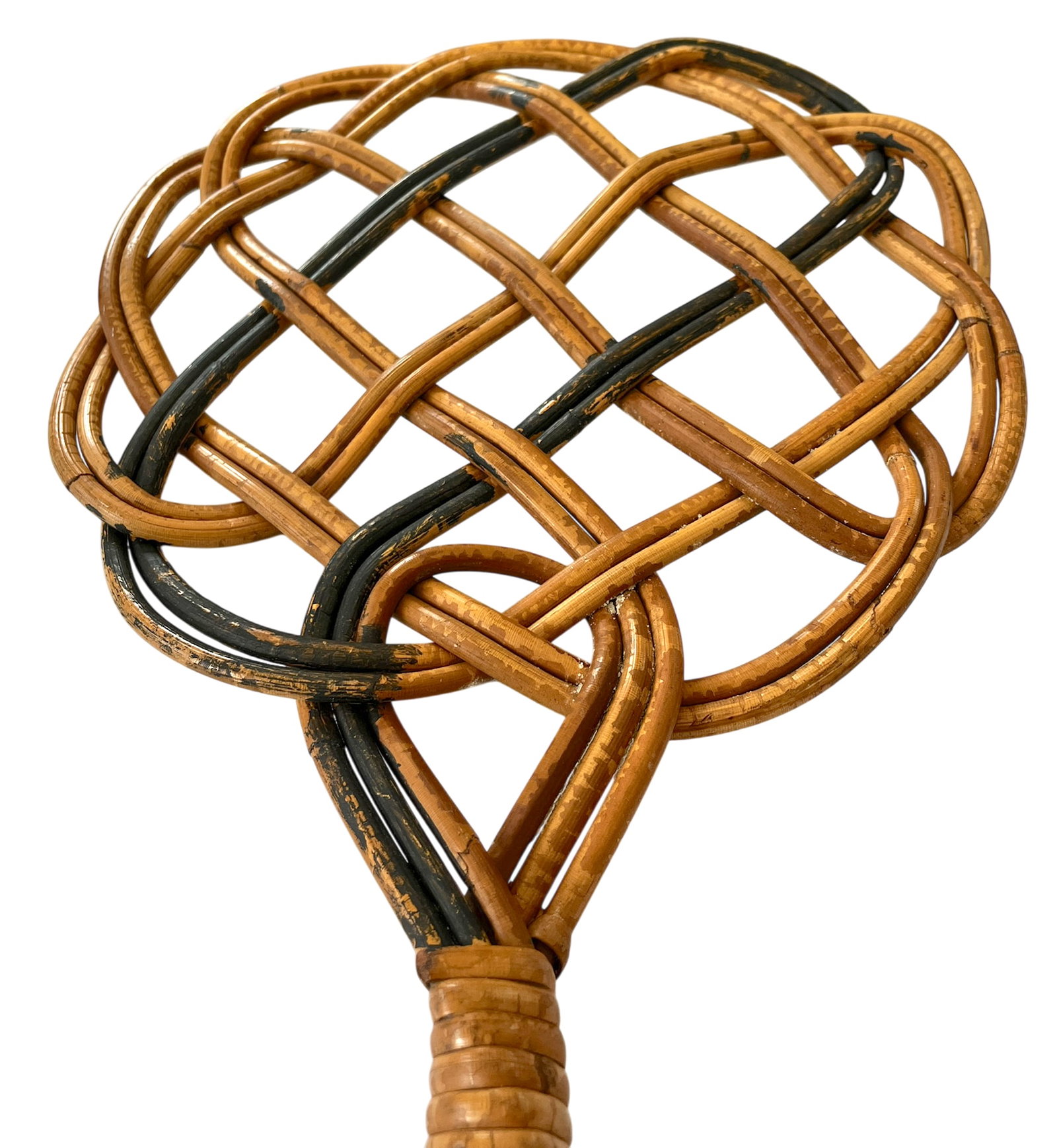 Vintage Handwoven Rattan Rug Beater With Twisted Handle - English Country Cottage Decor - 6