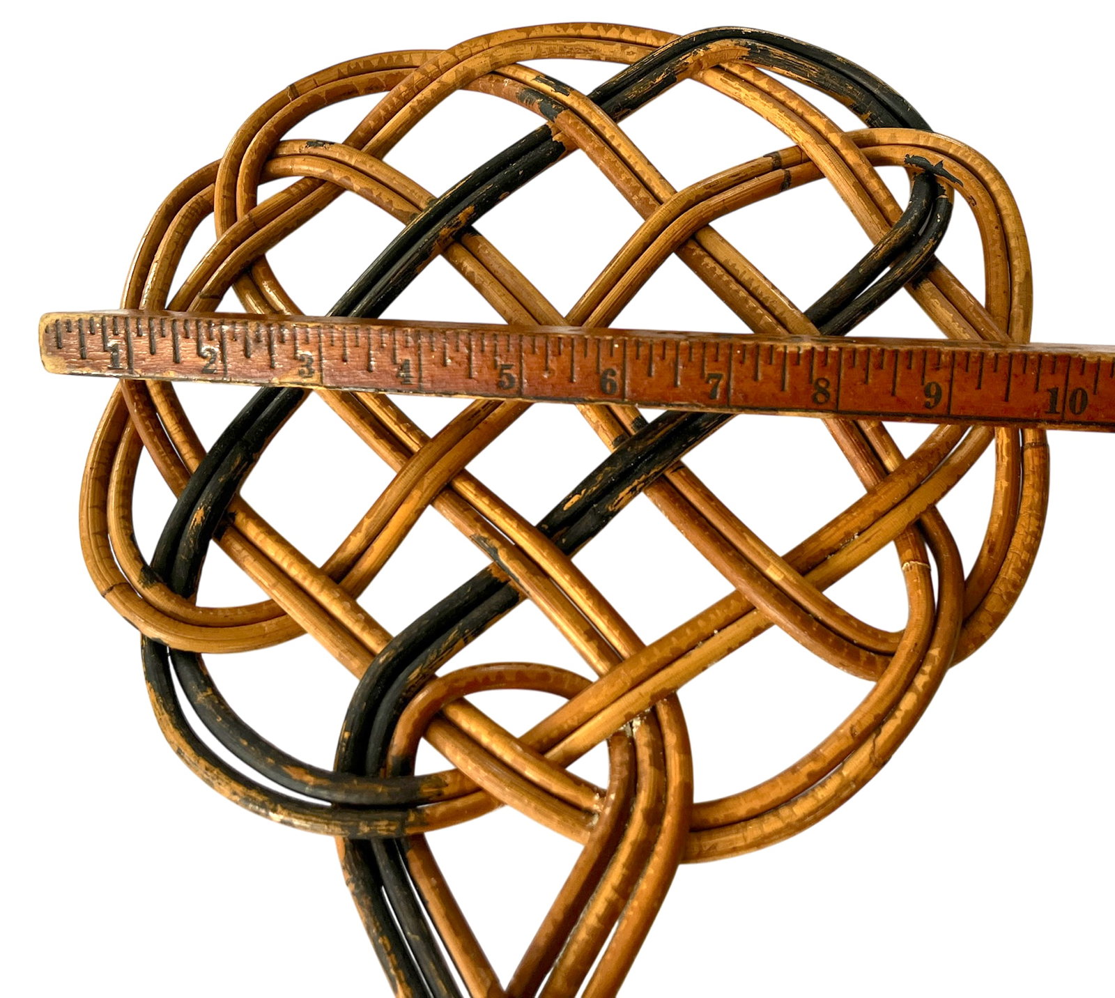 Vintage Handwoven Rattan Rug Beater With Twisted Handle - English Country Cottage Decor - 8