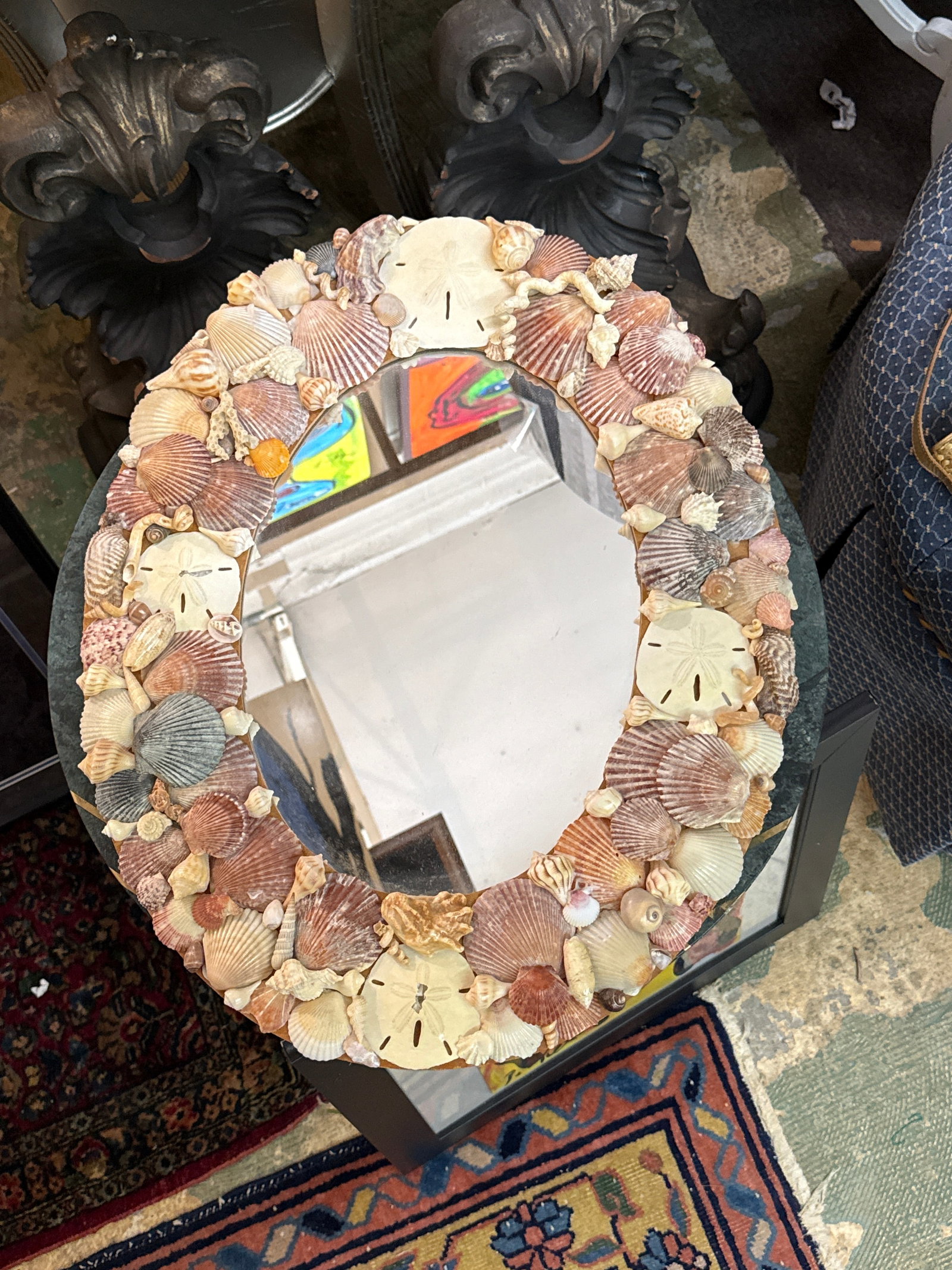 1970s Sculptural Boho Sea Shell Wall Hanging Mirror - 2