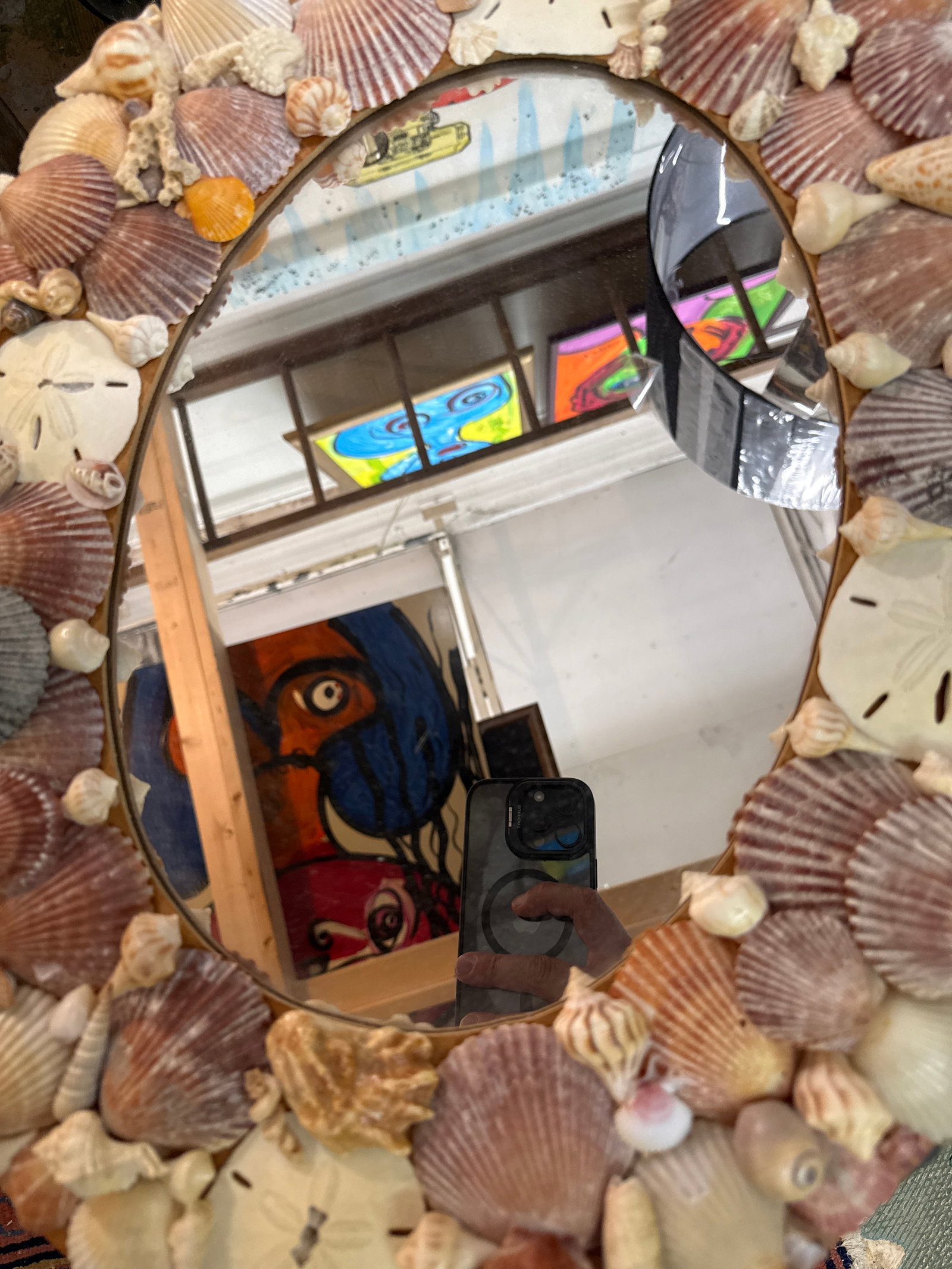 1970s Sculptural Boho Sea Shell Wall Hanging Mirror - 3