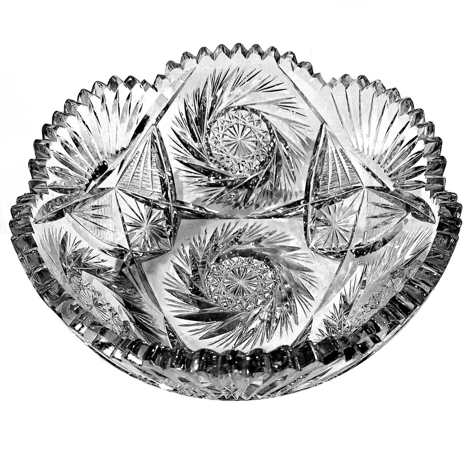 Early 20th Century American Brilliant Period Cut Crystal Glass Bowl 9" Diameter - 5