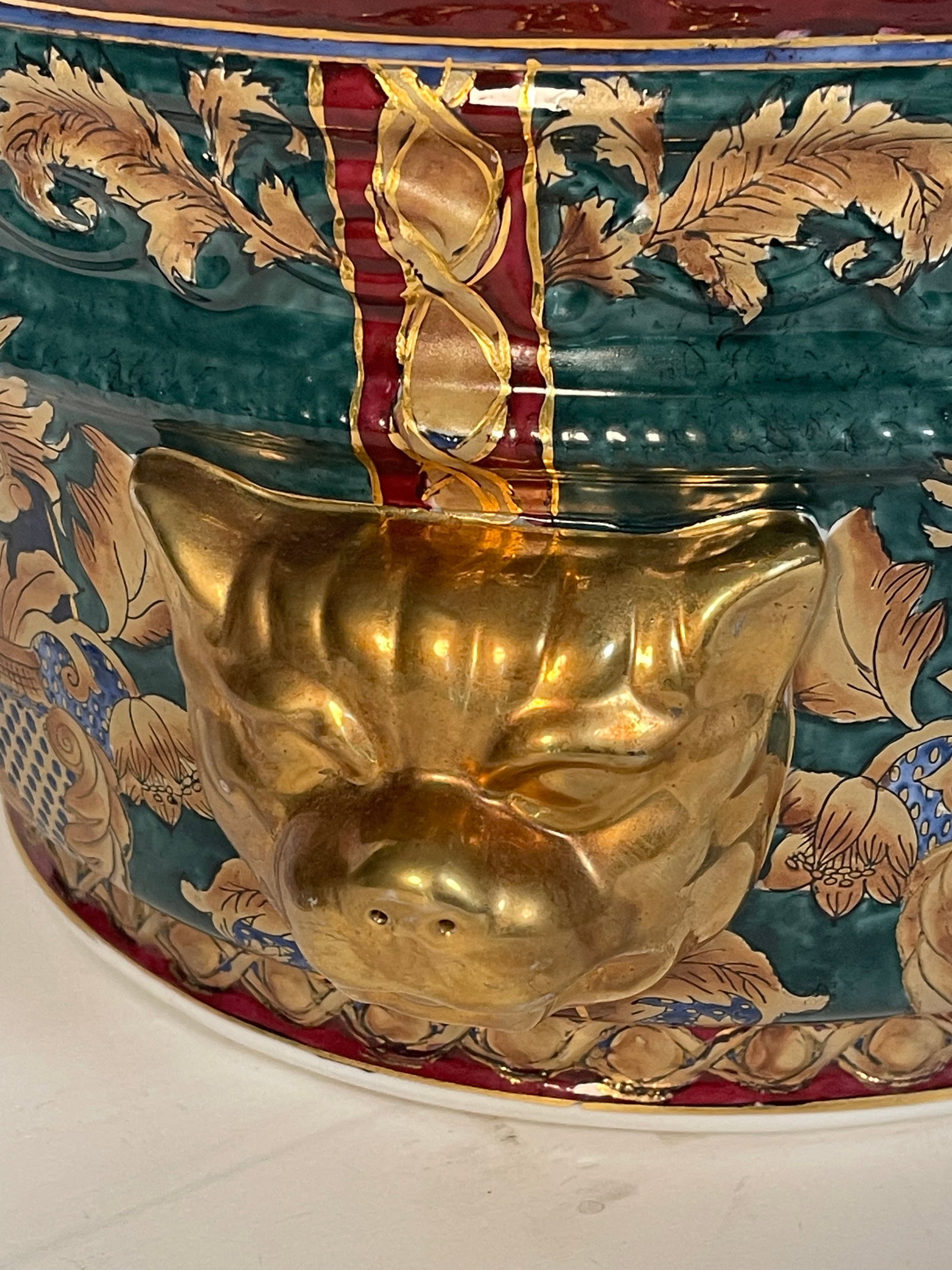 Mid 20th Century Chinese Export Tureen Handpainted With Lion Handles and Cover - 3