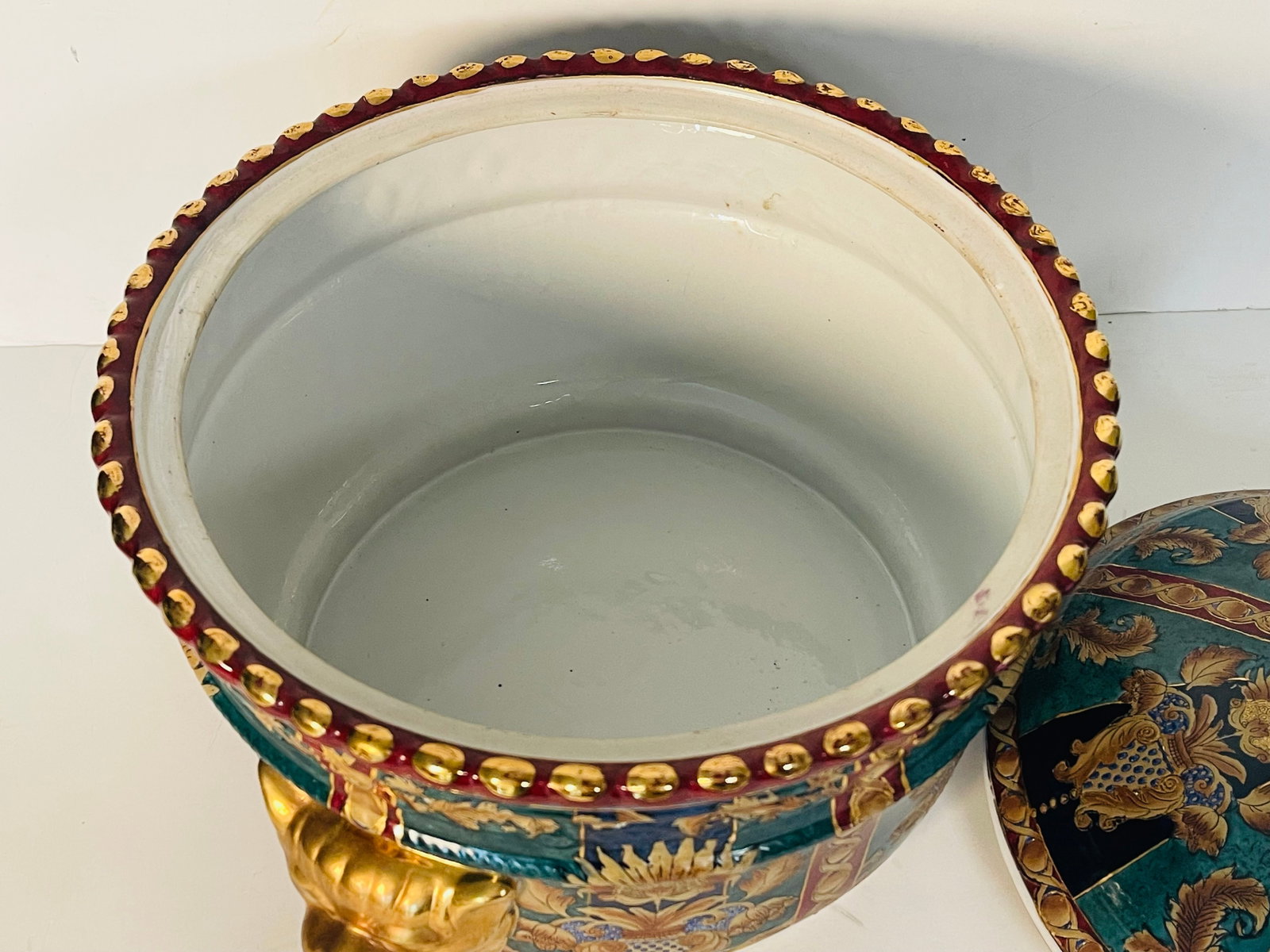 Mid 20th Century Chinese Export Tureen Handpainted With Lion Handles and Cover - 6