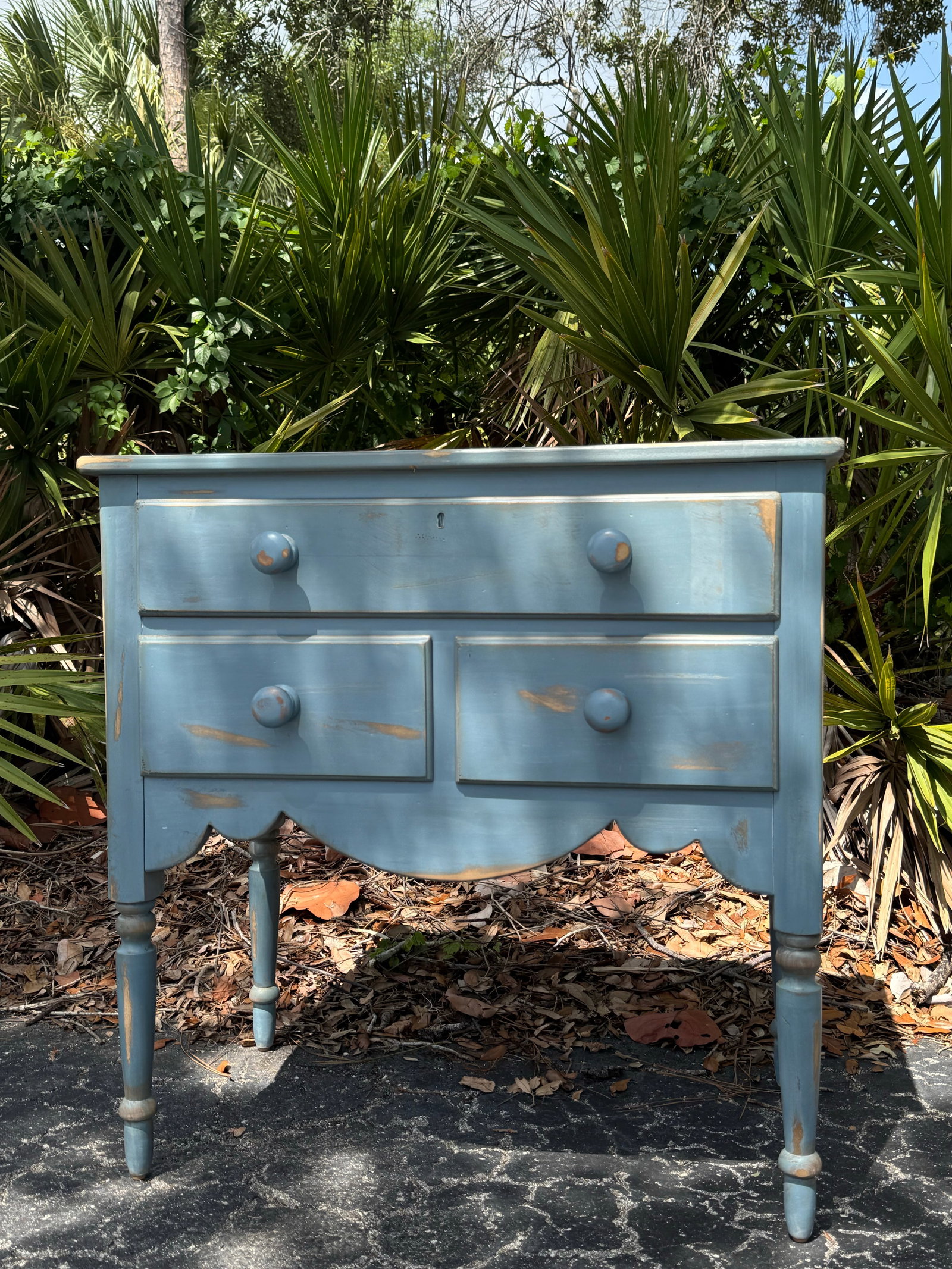 Vintage Lexington Painted Blue Accent Chest / Side Table With Three Drawers - 10