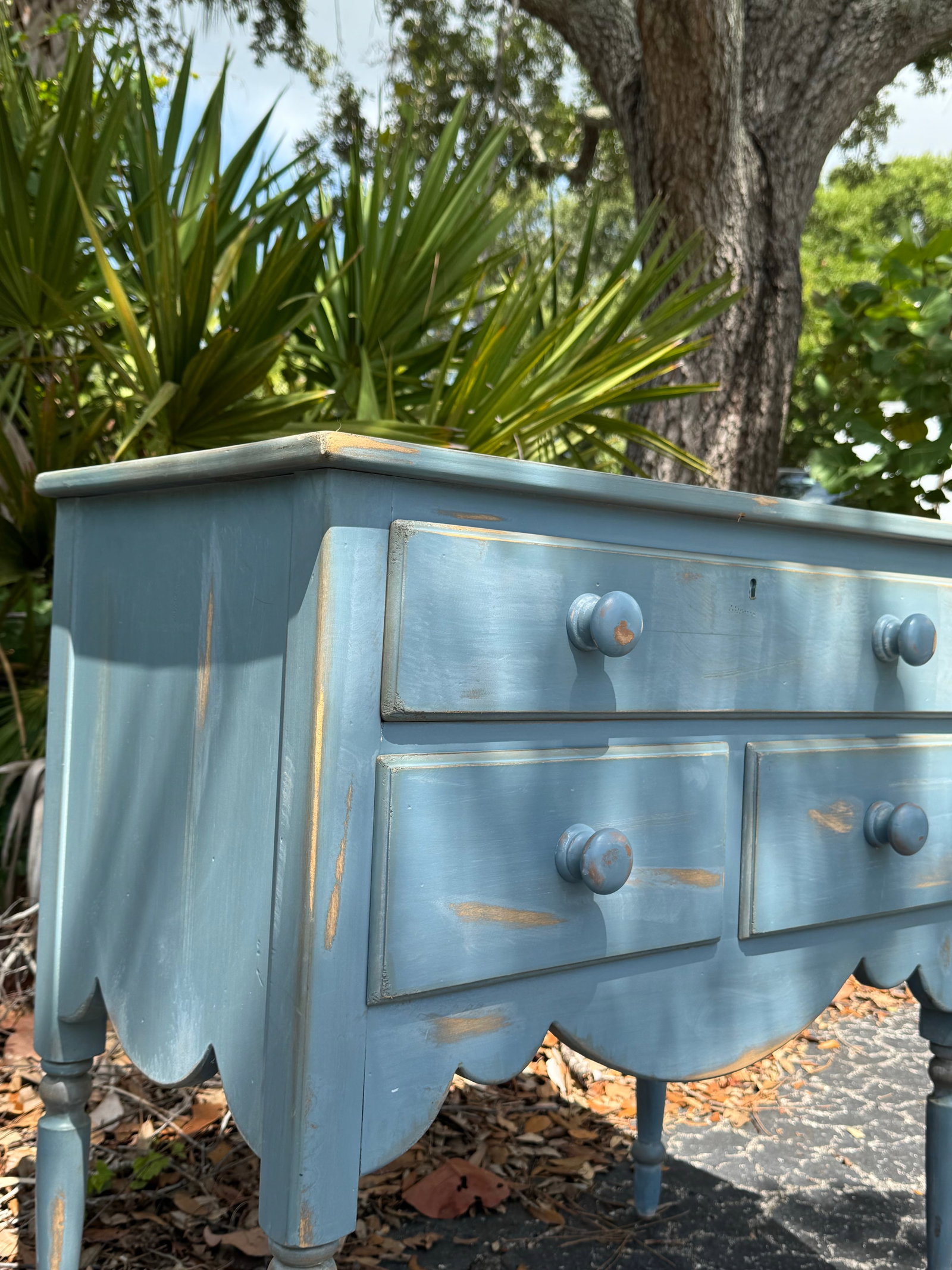 Vintage Lexington Painted Blue Accent Chest / Side Table With Three Drawers - 12