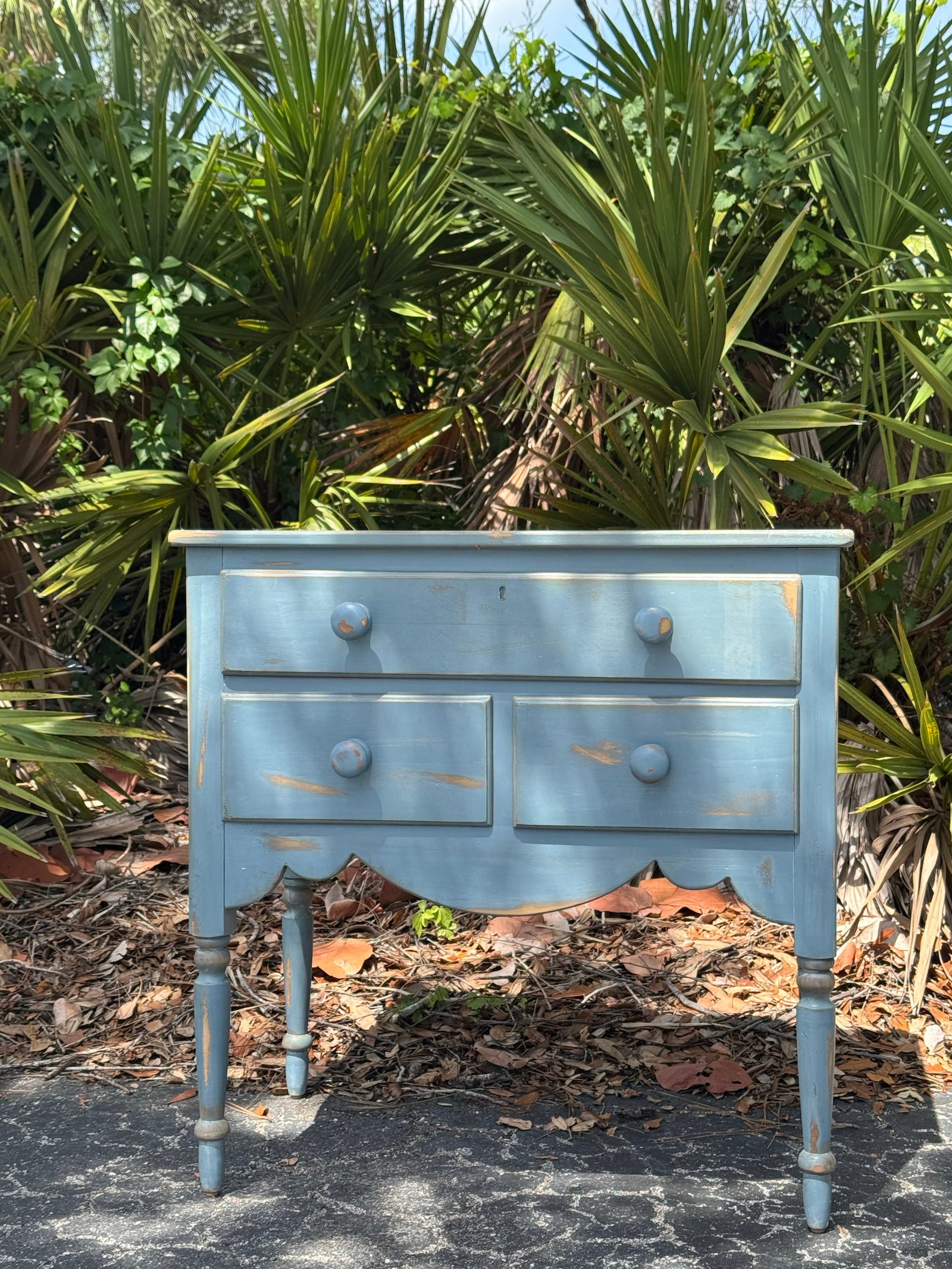 Vintage Lexington Painted Blue Accent Chest / Side Table With Three Drawers - 2