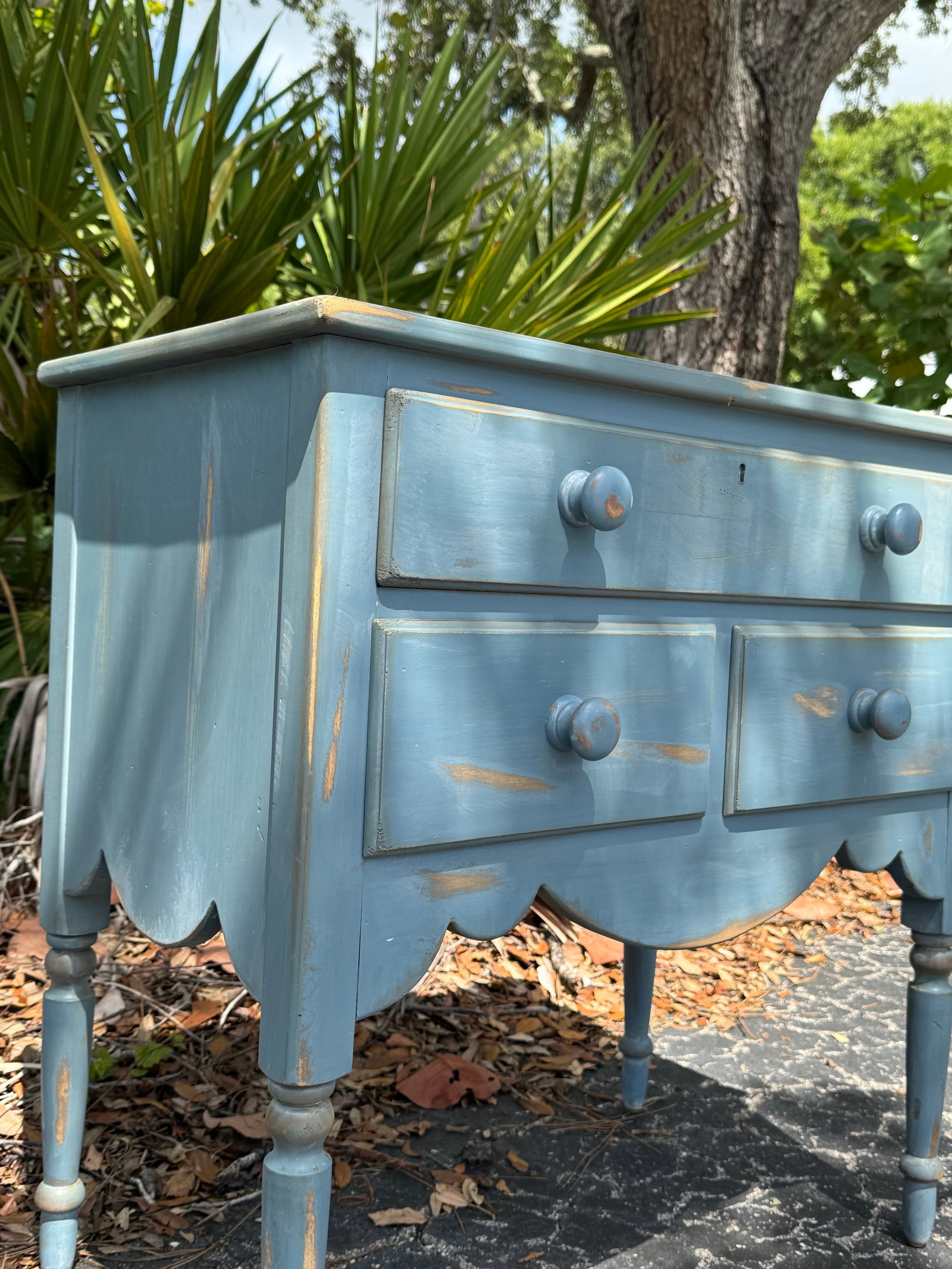 Vintage Lexington Painted Blue Accent Chest / Side Table With Three Drawers - 3