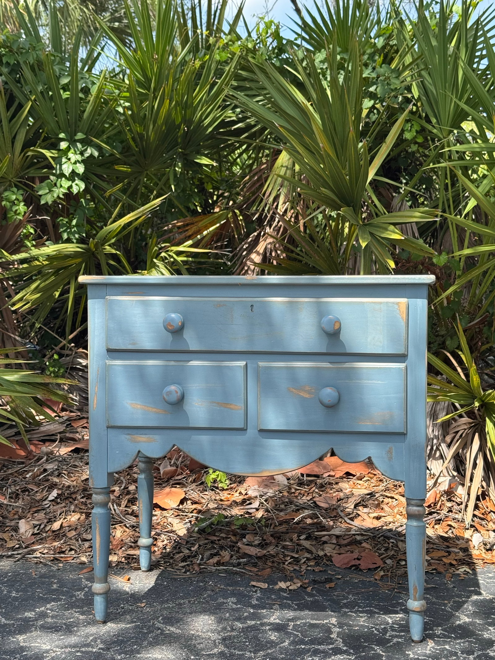 Vintage Lexington Painted Blue Accent Chest / Side Table With Three Drawers - 4