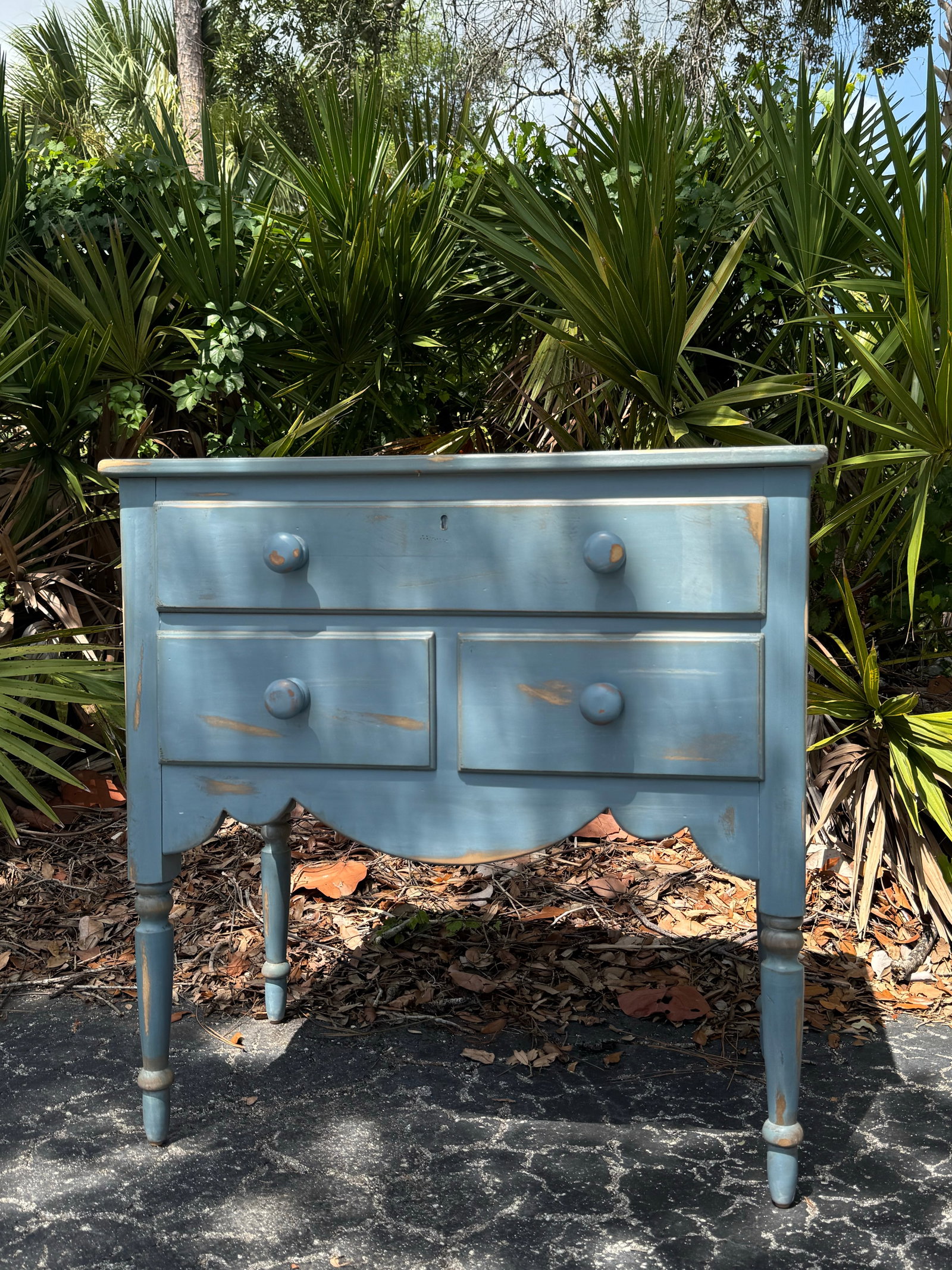 Vintage Lexington Painted Blue Accent Chest / Side Table With Three Drawers - 5