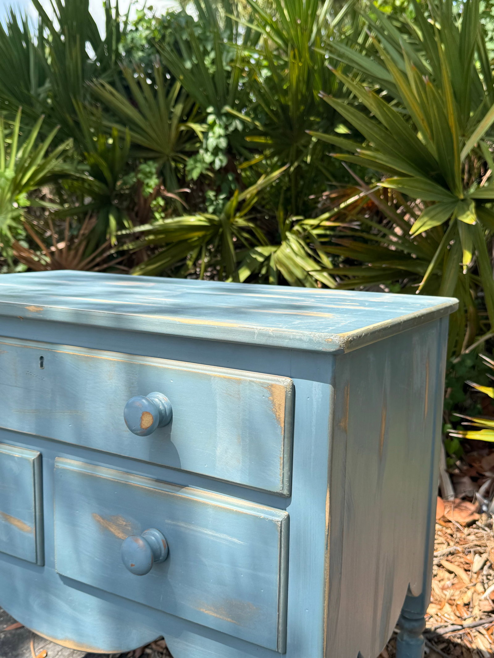 Vintage Lexington Painted Blue Accent Chest / Side Table With Three Drawers - 8