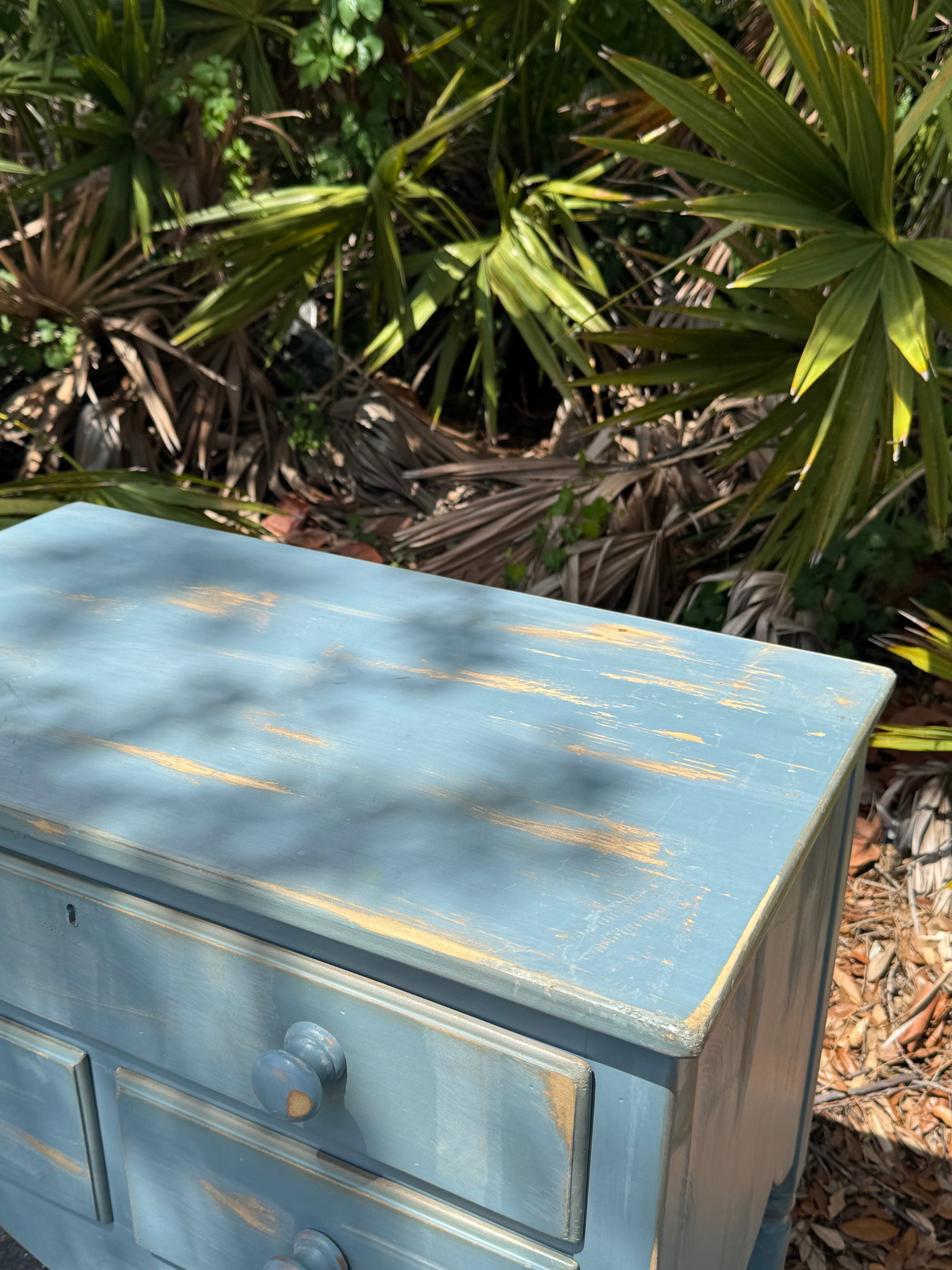 Vintage Lexington Painted Blue Accent Chest / Side Table With Three Drawers - 9